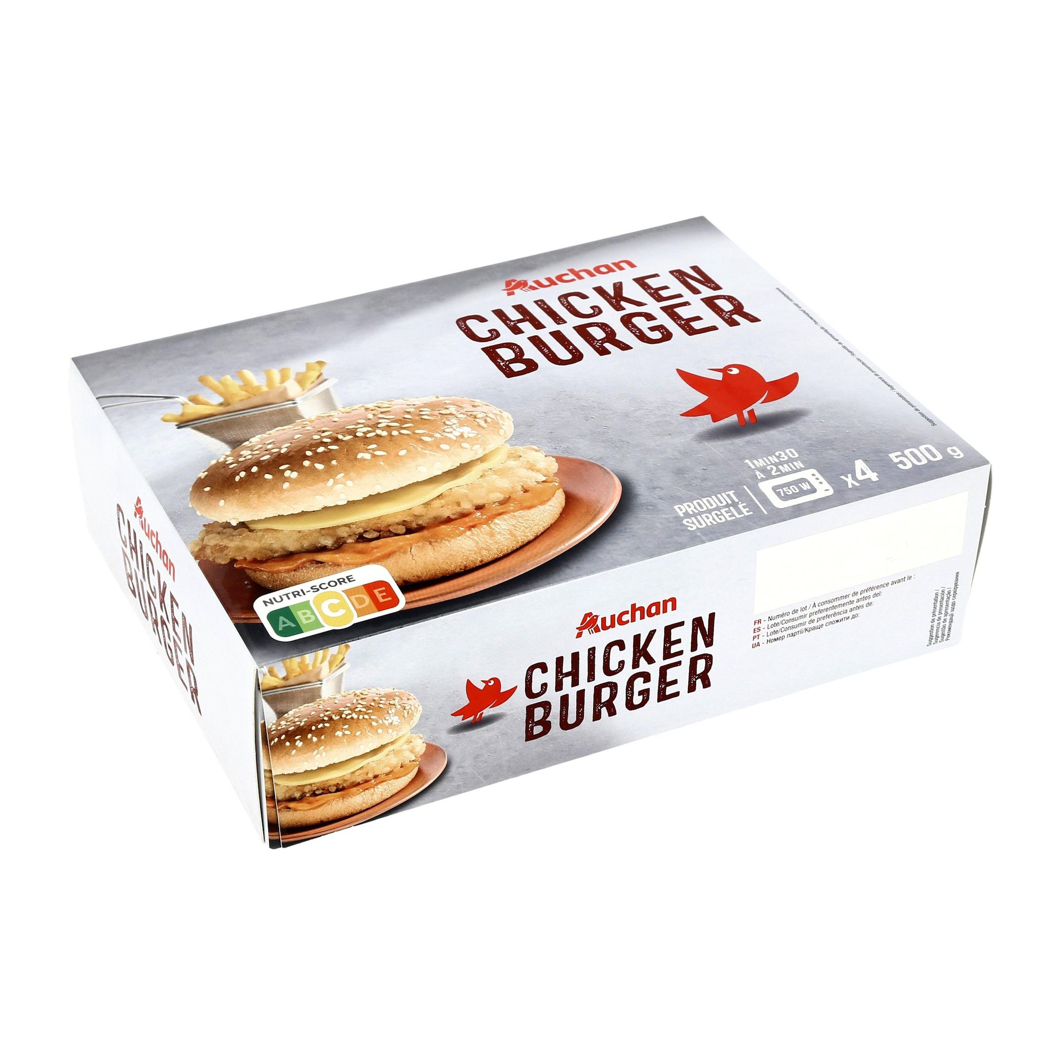 Voir la diapositive 4 : AUCHAN Chicken burger 4 pièces 400g
