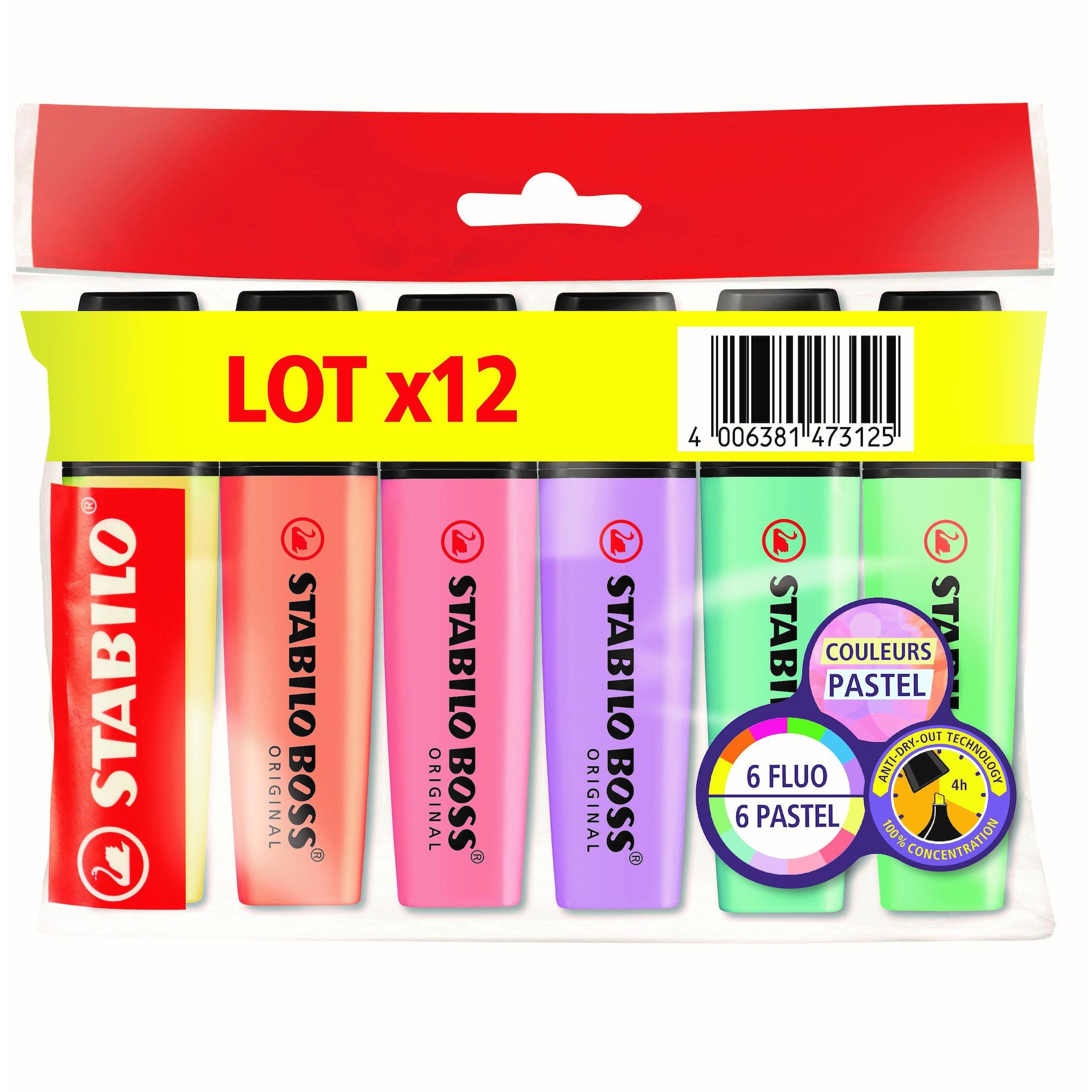 STABILO Surligneur BOSS Original 6 Fluos+6 Pastels