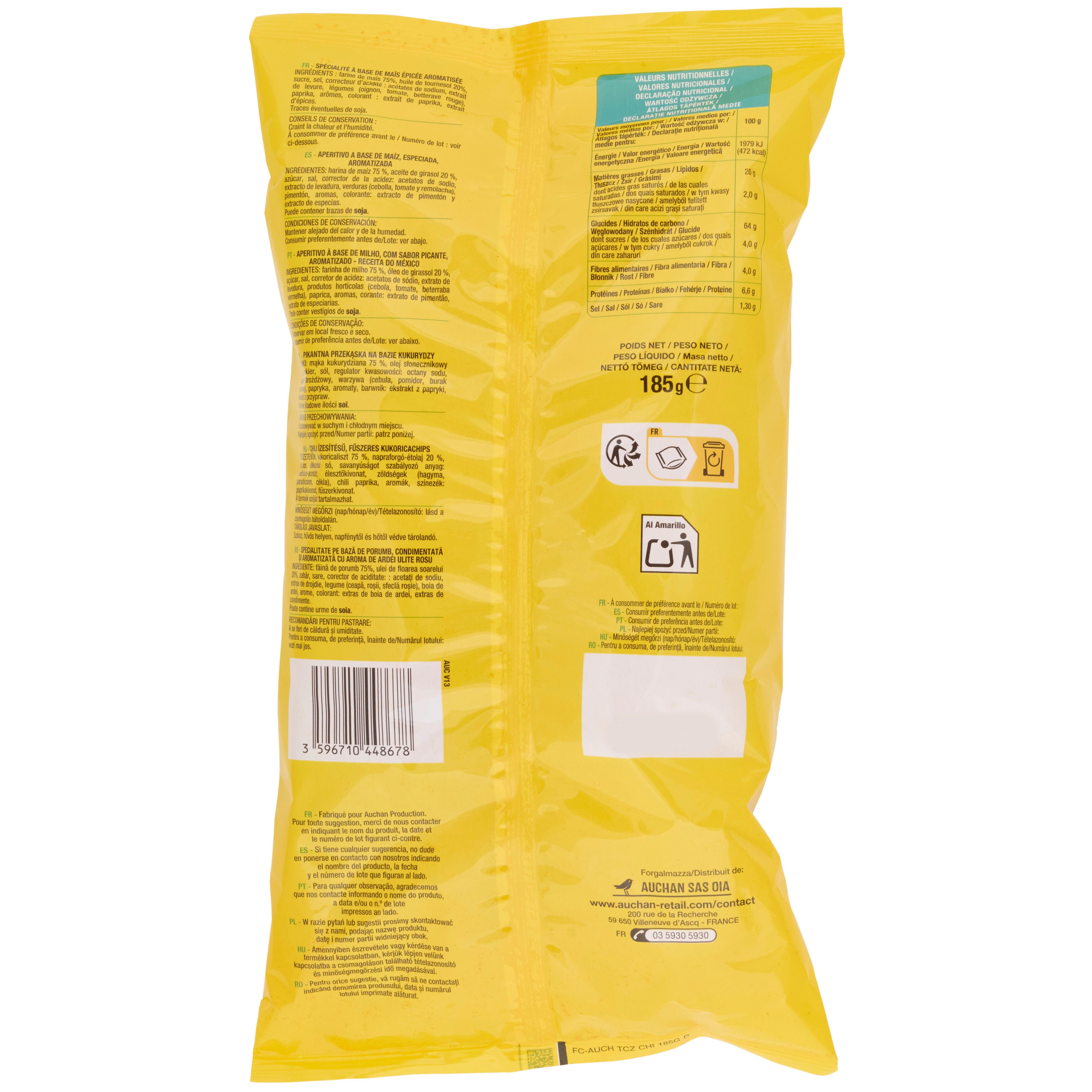 Voir la diapositive 3 : AUCHAN Tortillas saveur chili 185g