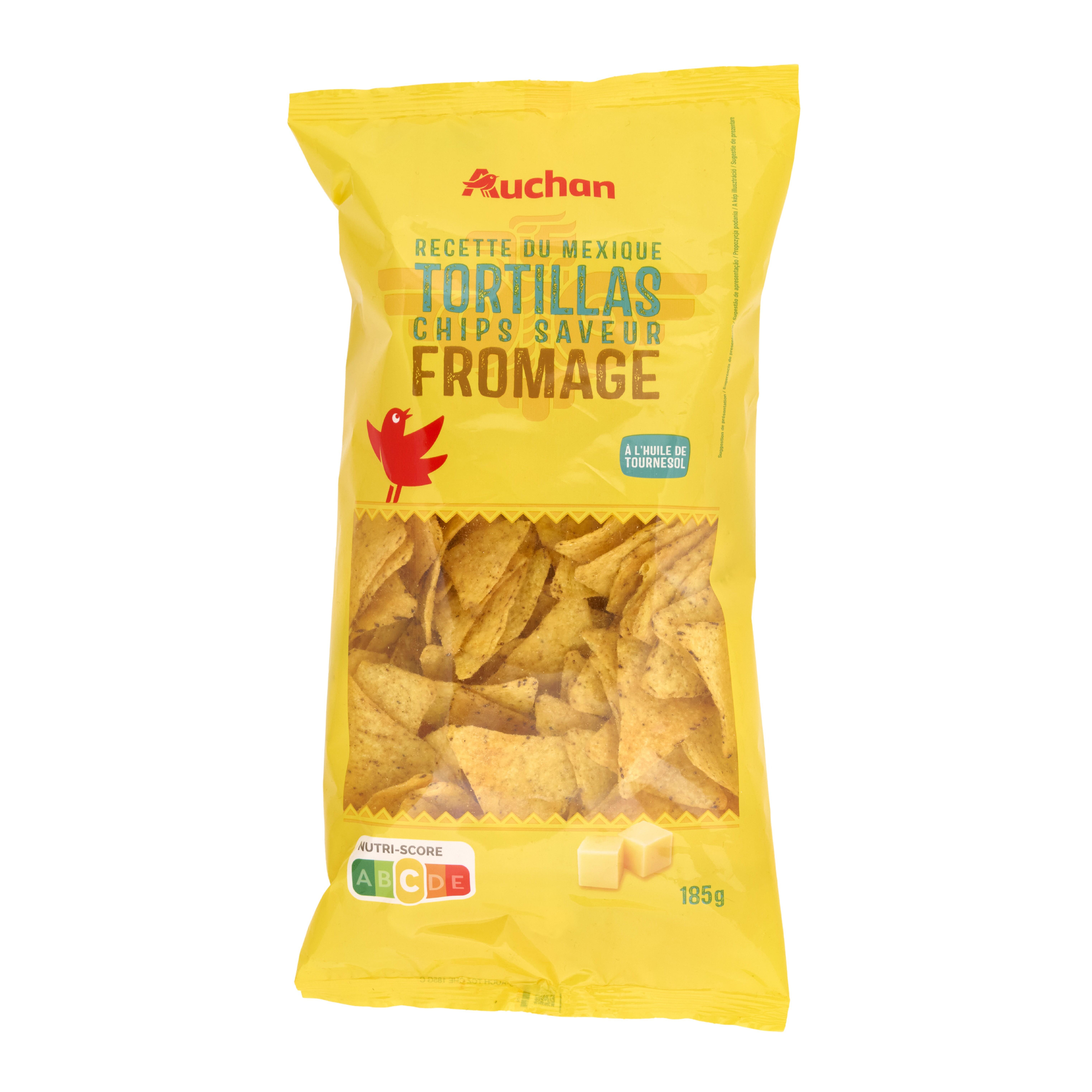 Voir la diapositive 3 : AUCHAN Tortillas chips au fromage à l'huile de tournesol 185g