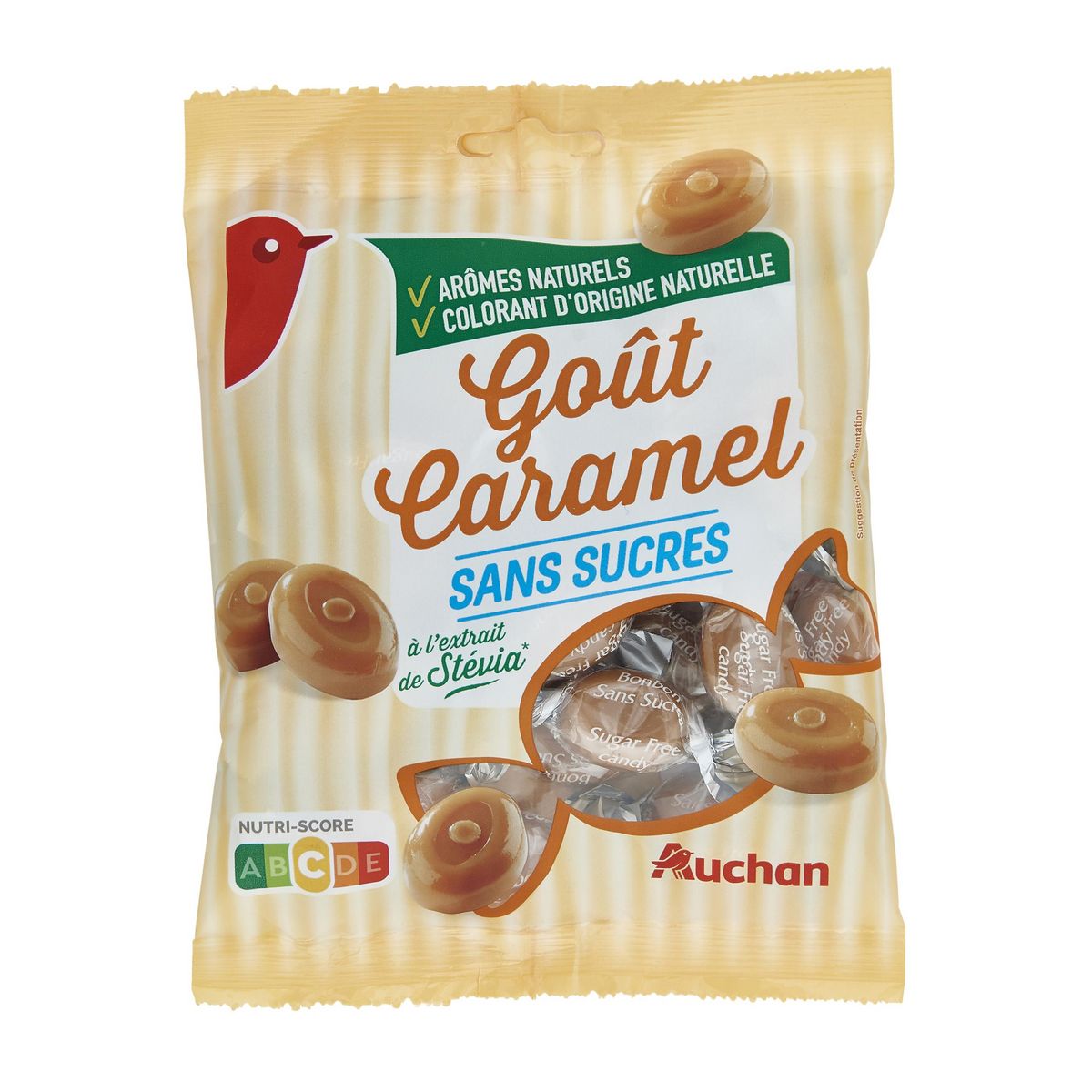 AUCHAN Bonbons au caramel sans sucres à la stévia 24 bonbons 120g