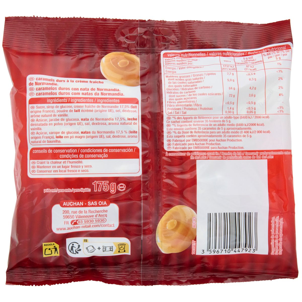 AUCHAN Bonbons caramels crème fraîche 175g