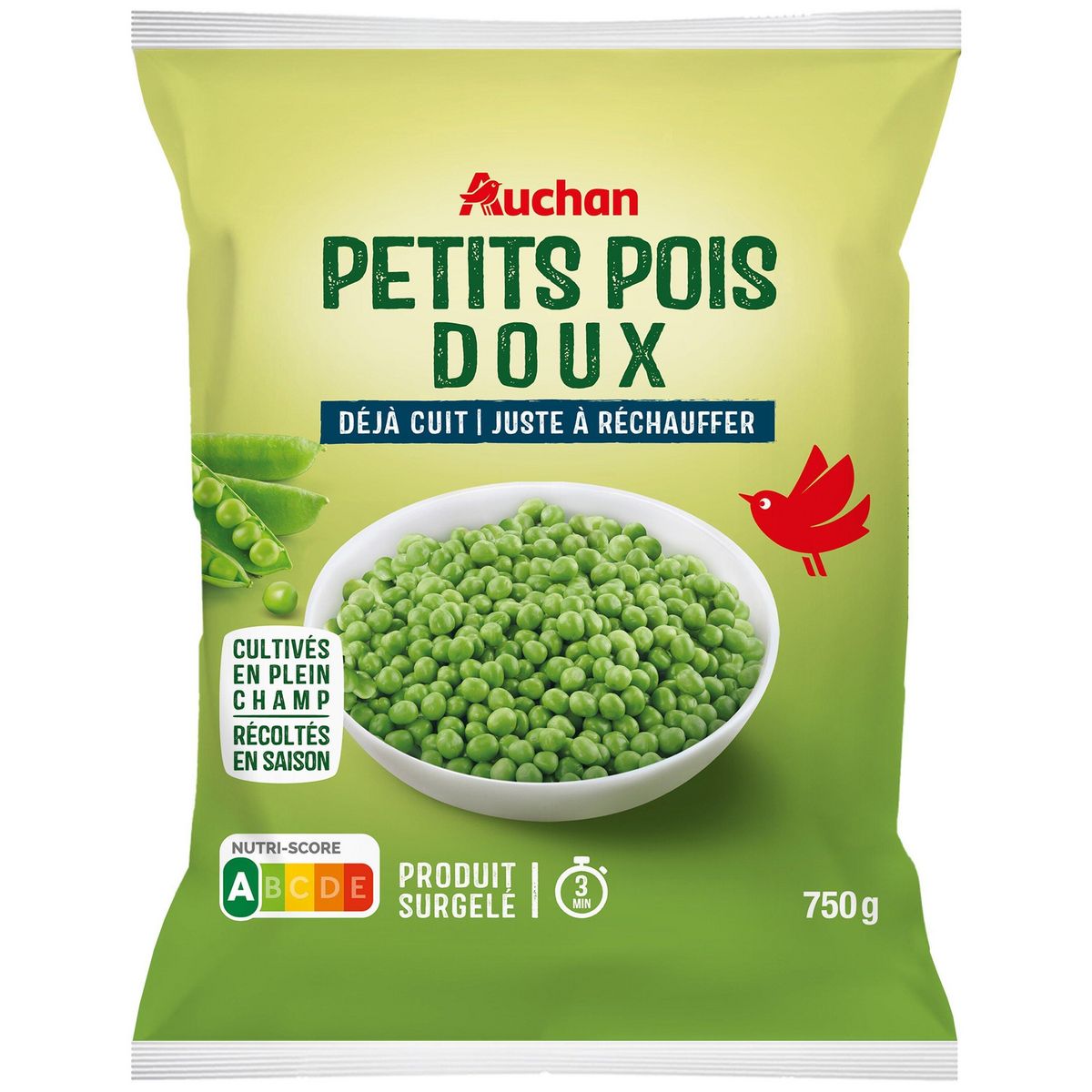 AUCHAN Déjà cuit Petits pois doux 3-4 portions 750g