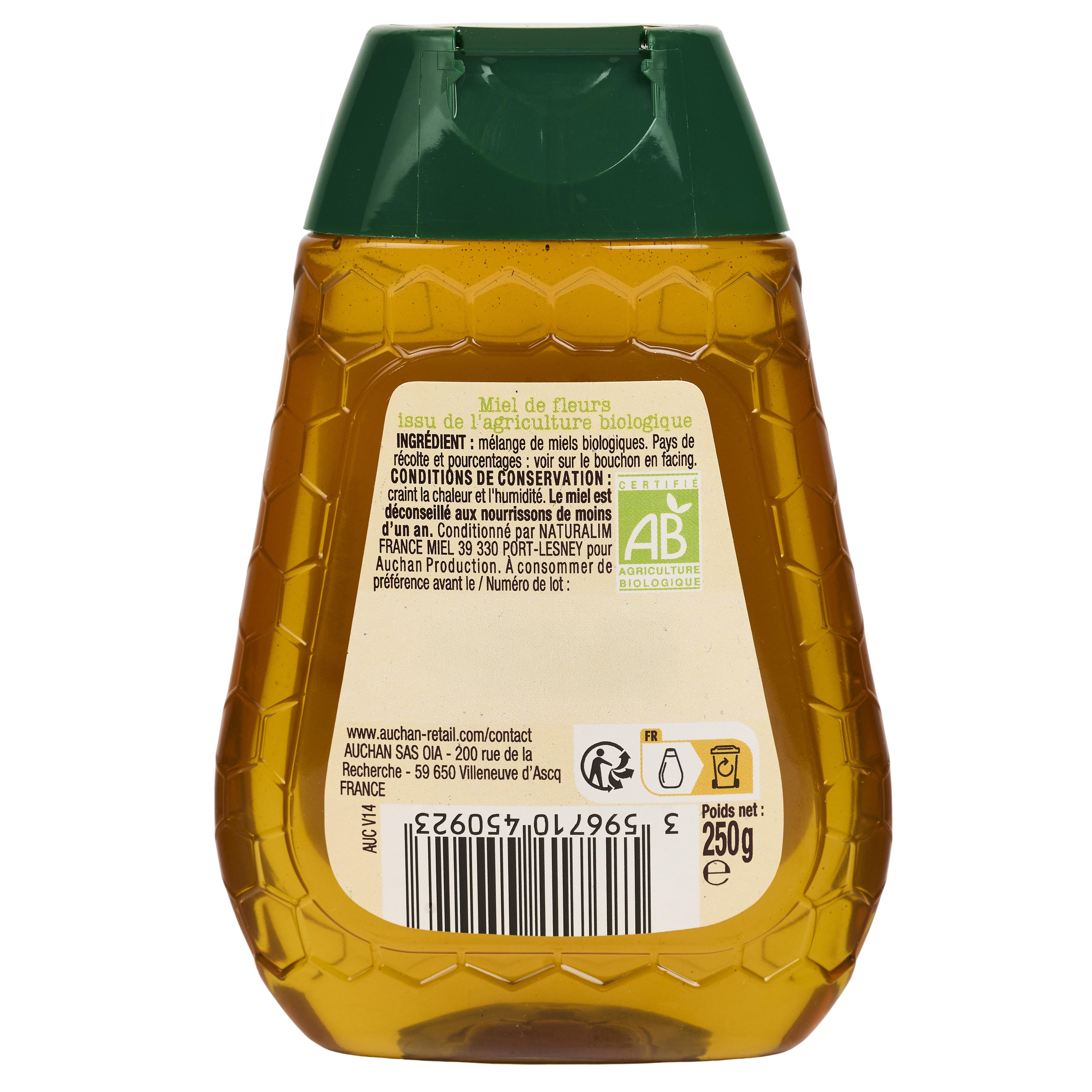 Voir la diapositive 3 : AUCHAN BIO Miel liquide en flacon doseur 250g