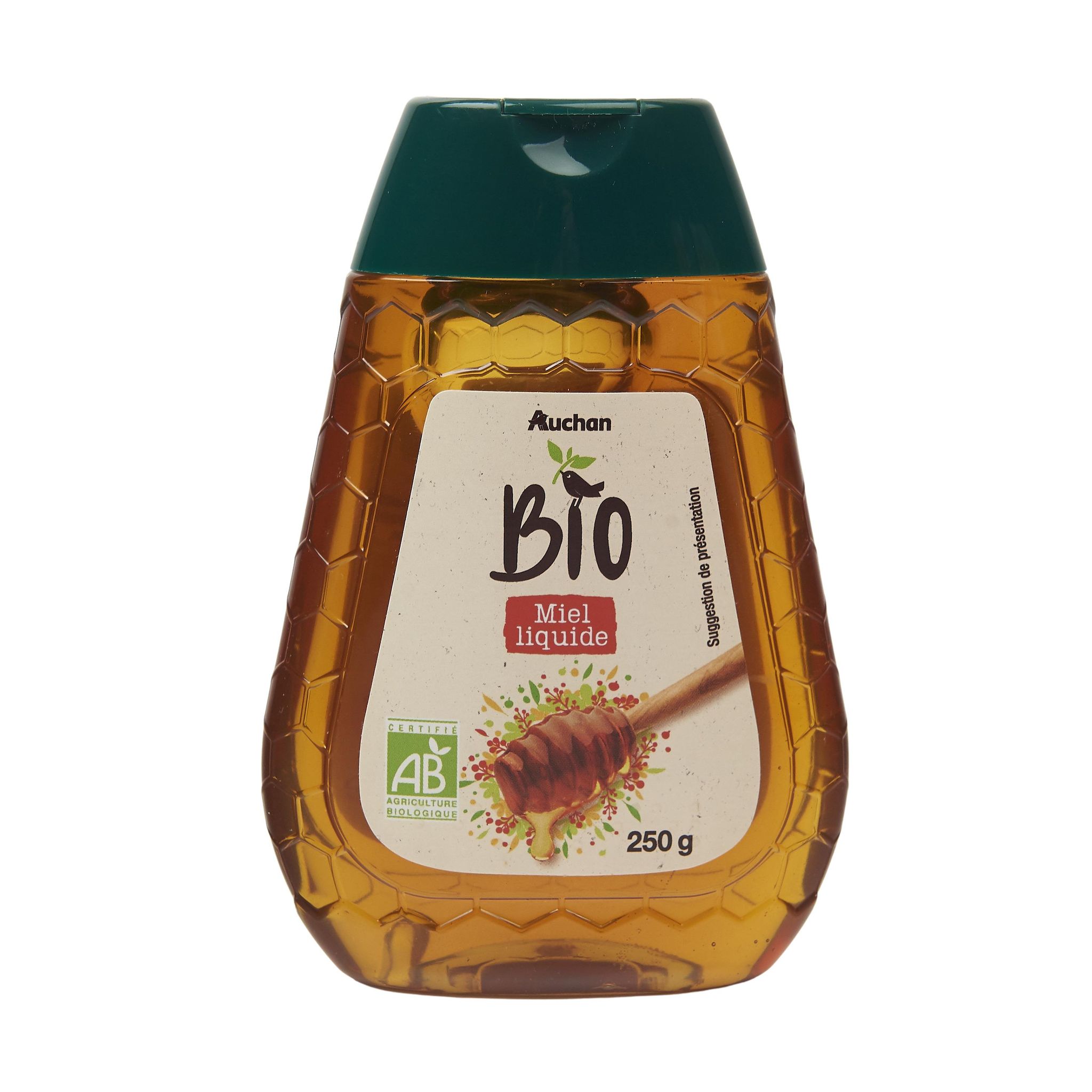 Voir la diapositive 3 : AUCHAN BIO Miel liquide en flacon doseur 250g