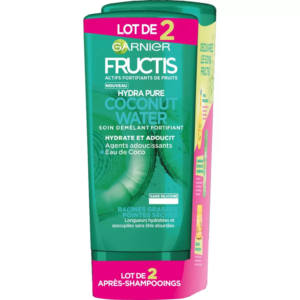 FRUCTIS Coconut Water soin démêlant fortifiant racines grasses pointes sèches 2x200ml