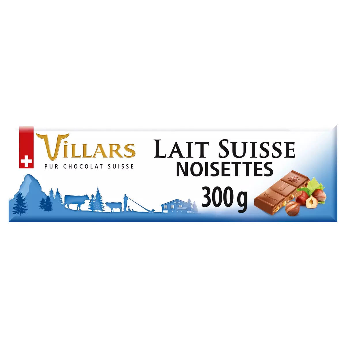 VILLARS Tablette de chocolat au lait suisse aux noisettes 1 pièce 300g