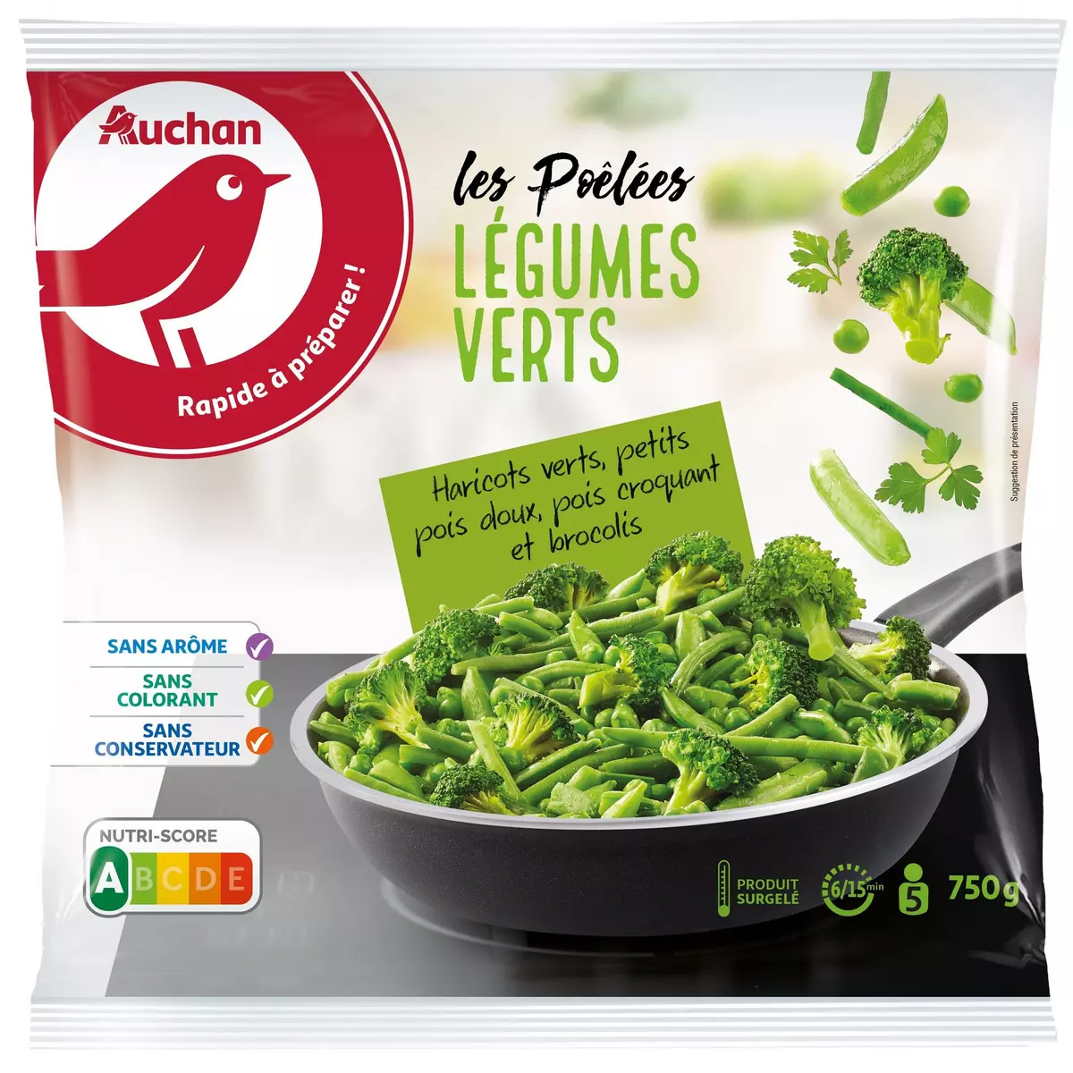 AUCHAN Poêlée de légumes verts 5 portions 750g