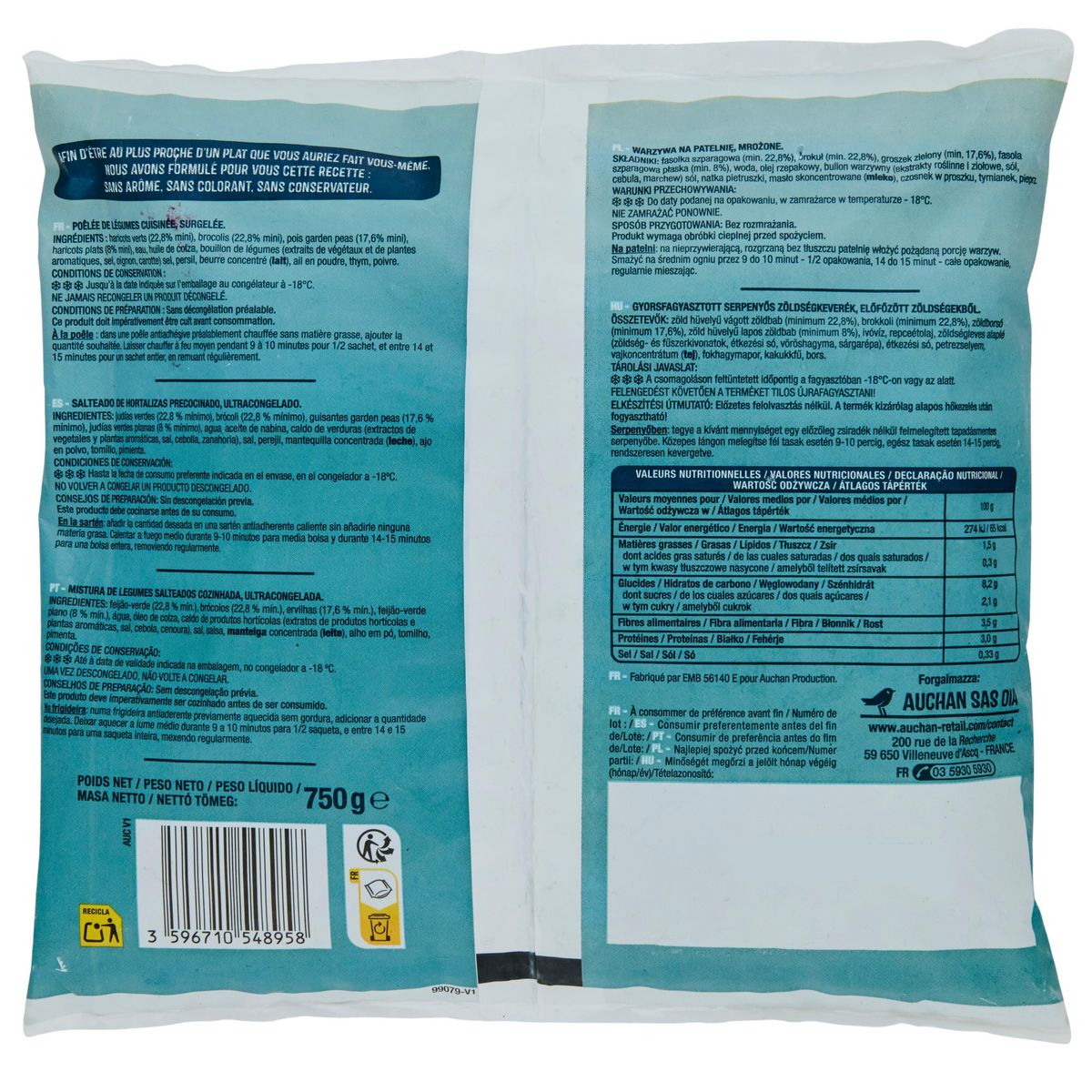 AUCHAN Poêlée de légumes verts 750g