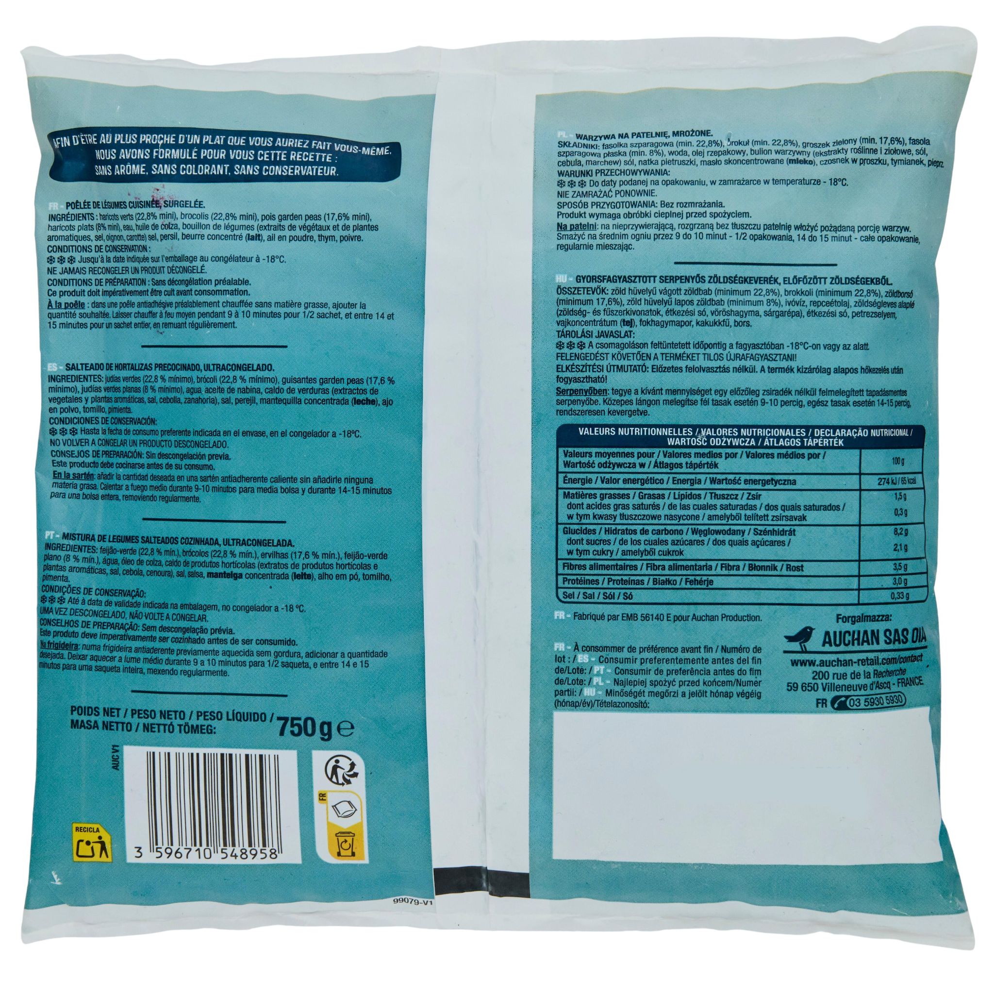 Voir la diapositive 3 : AUCHAN Poêlée de légumes verts 750g
