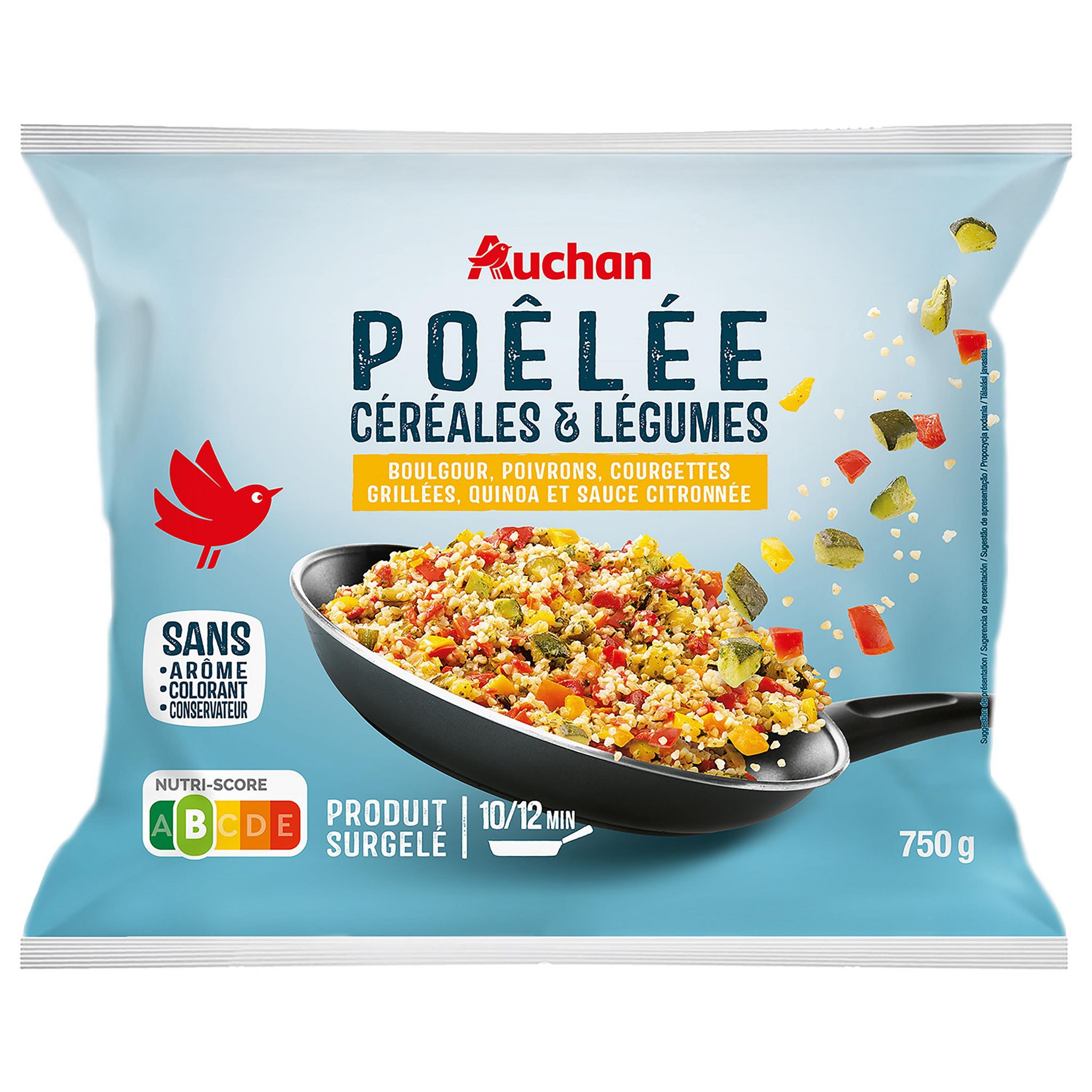 Voir la diapositive 2 : AUCHAN Pôelée de céréales et légumes 5 portions 750g