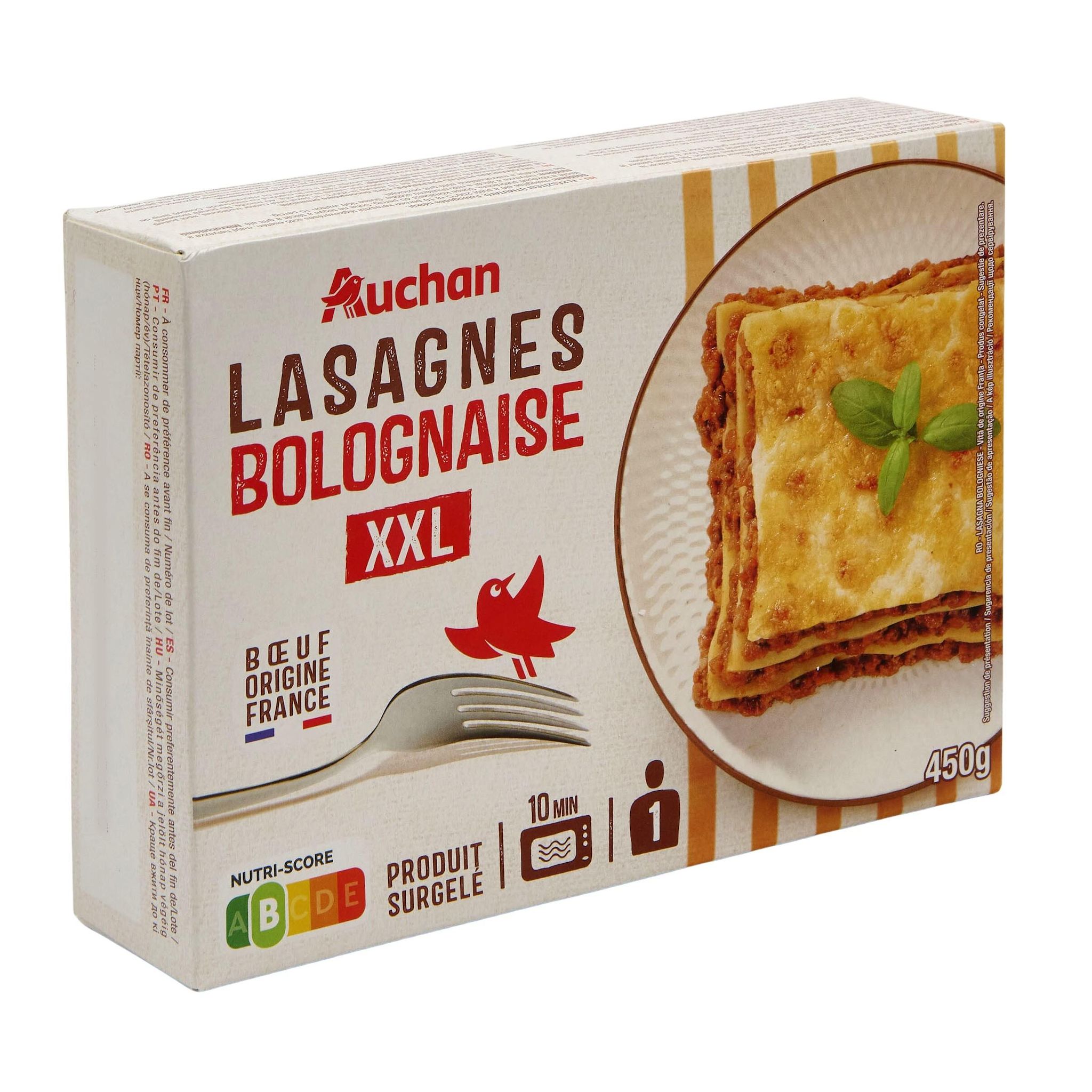 Voir la diapositive 2 : AUCHAN Lasagnes à la bolognaise XXL 1 portion 450g