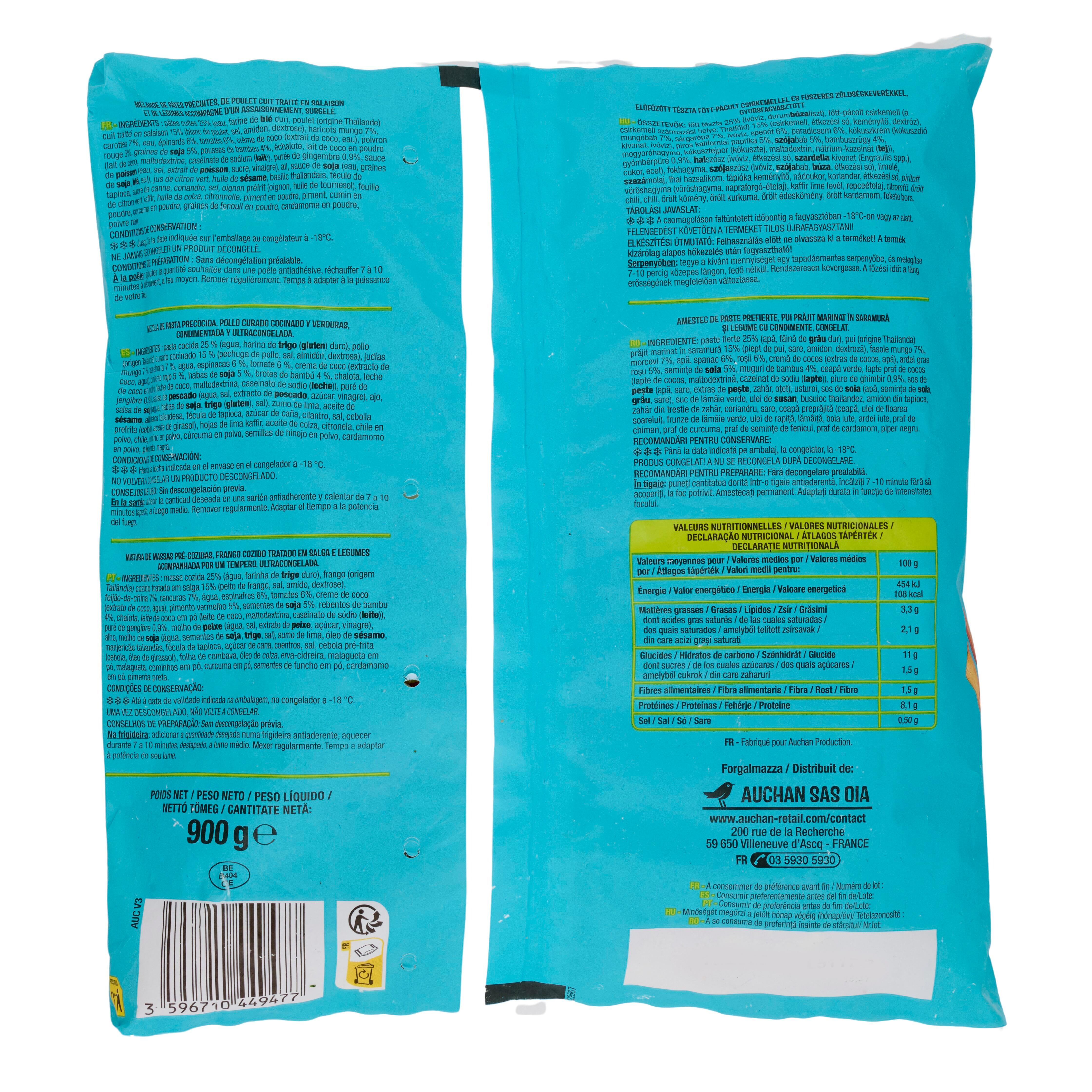 Voir la diapositive 3 : AUCHAN Poêlée thaï au poulet 3 portions 900g