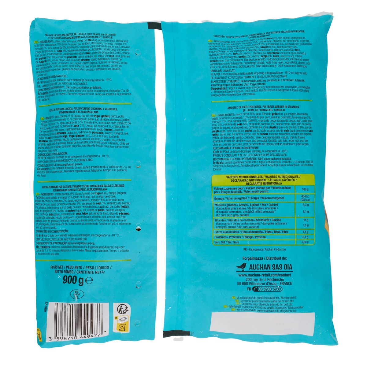 AUCHAN Poêlée thaï au poulet 3 portions 900g