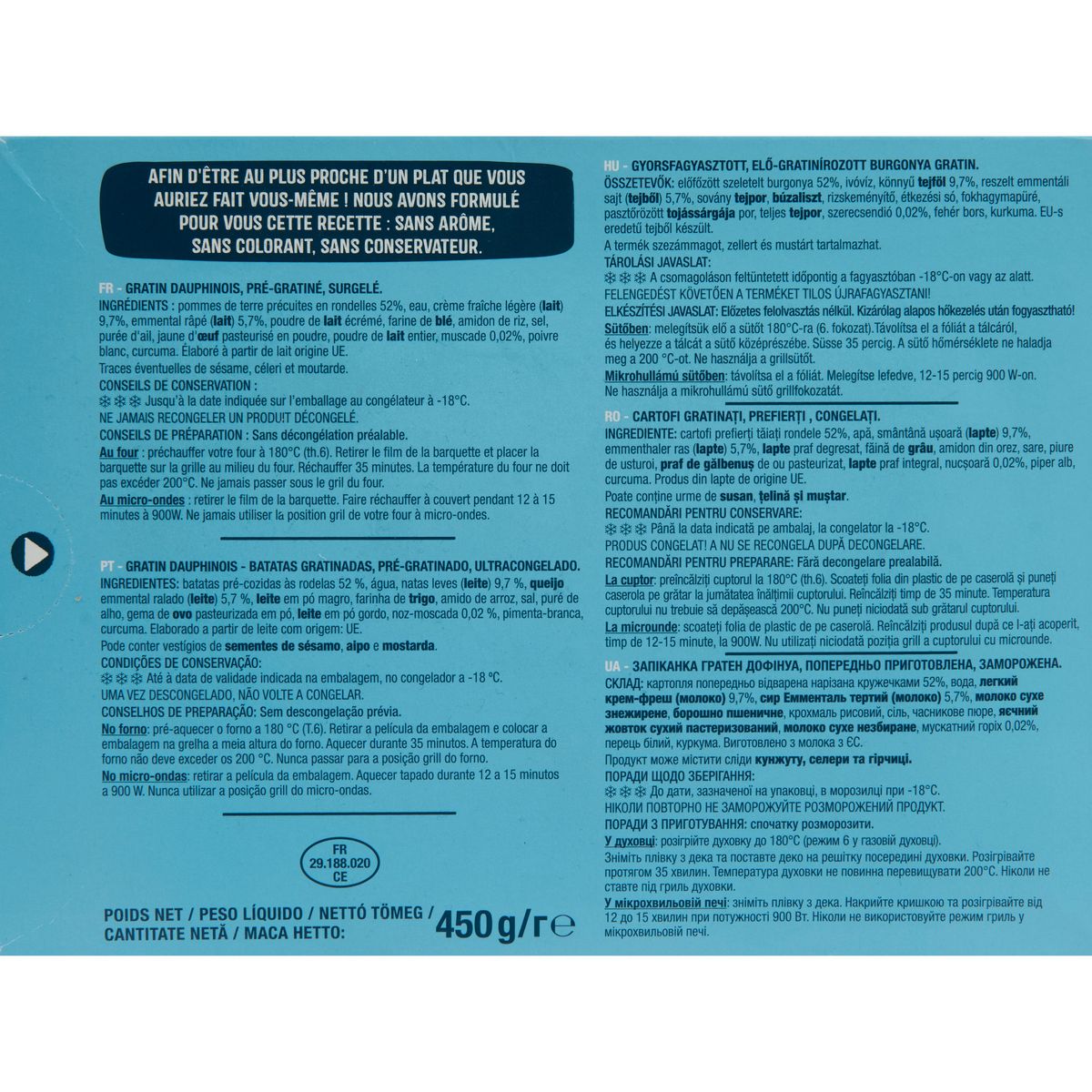 AUCHAN Gratin dauphinois 3 portions 450g