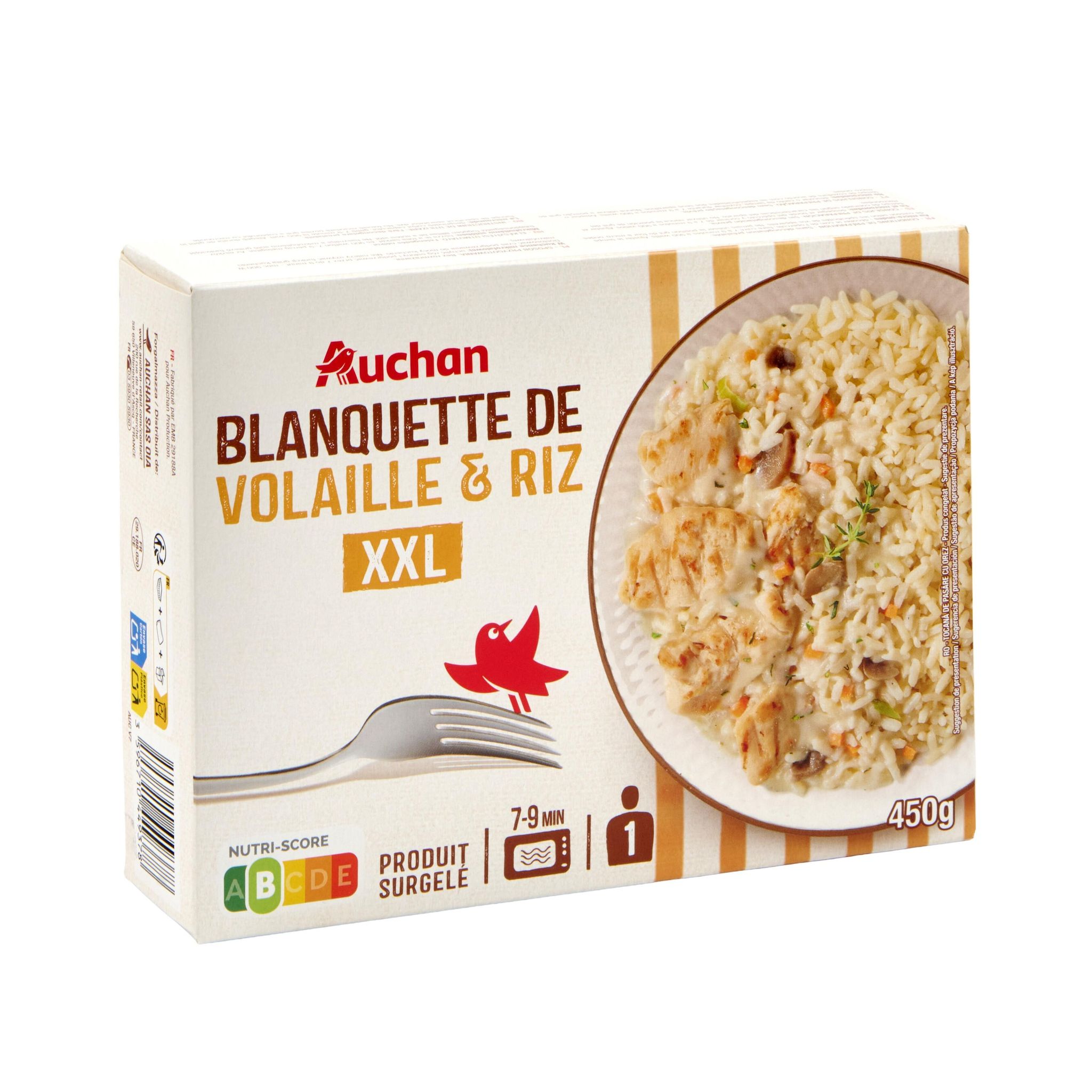Voir la diapositive 4 : AUCHAN Blanquette de volaille et riz XXL 1 portion 450g