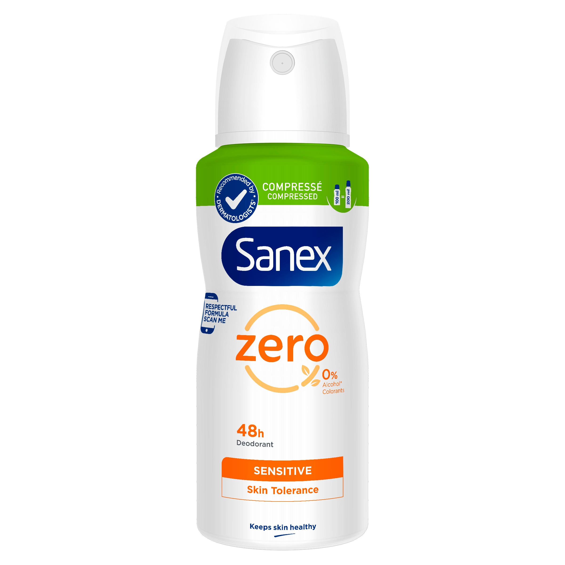 Voir la diapositive 2 : SANEX Zéro% Déodorant spray compressé sensitive 100ml