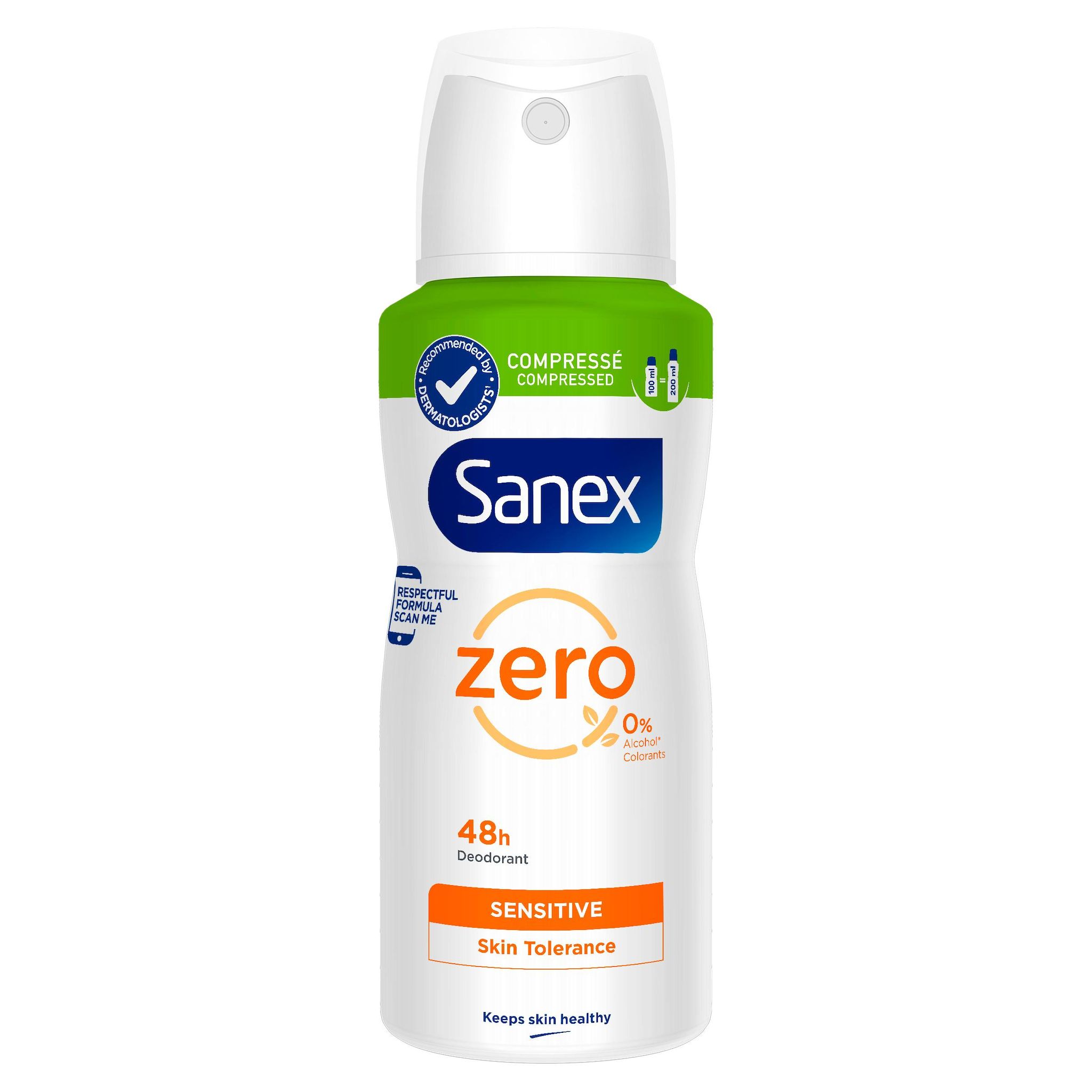 Voir la diapositive 2 : SANEX Zéro% Déodorant spray compressé sensitive 100ml