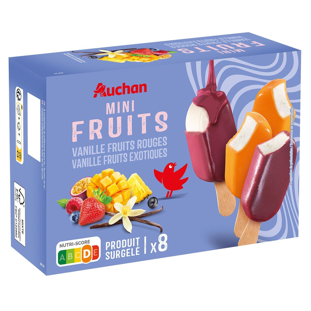 AUCHAN Bâtonnets glacés aux fruits 8 pièces 300g