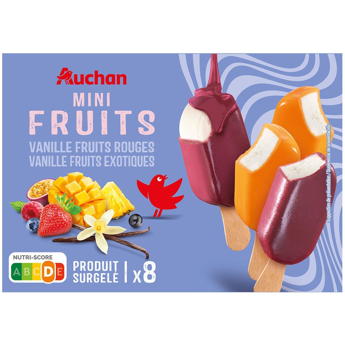 AUCHAN Bâtonnets glacés aux fruits 8 pièces 300g