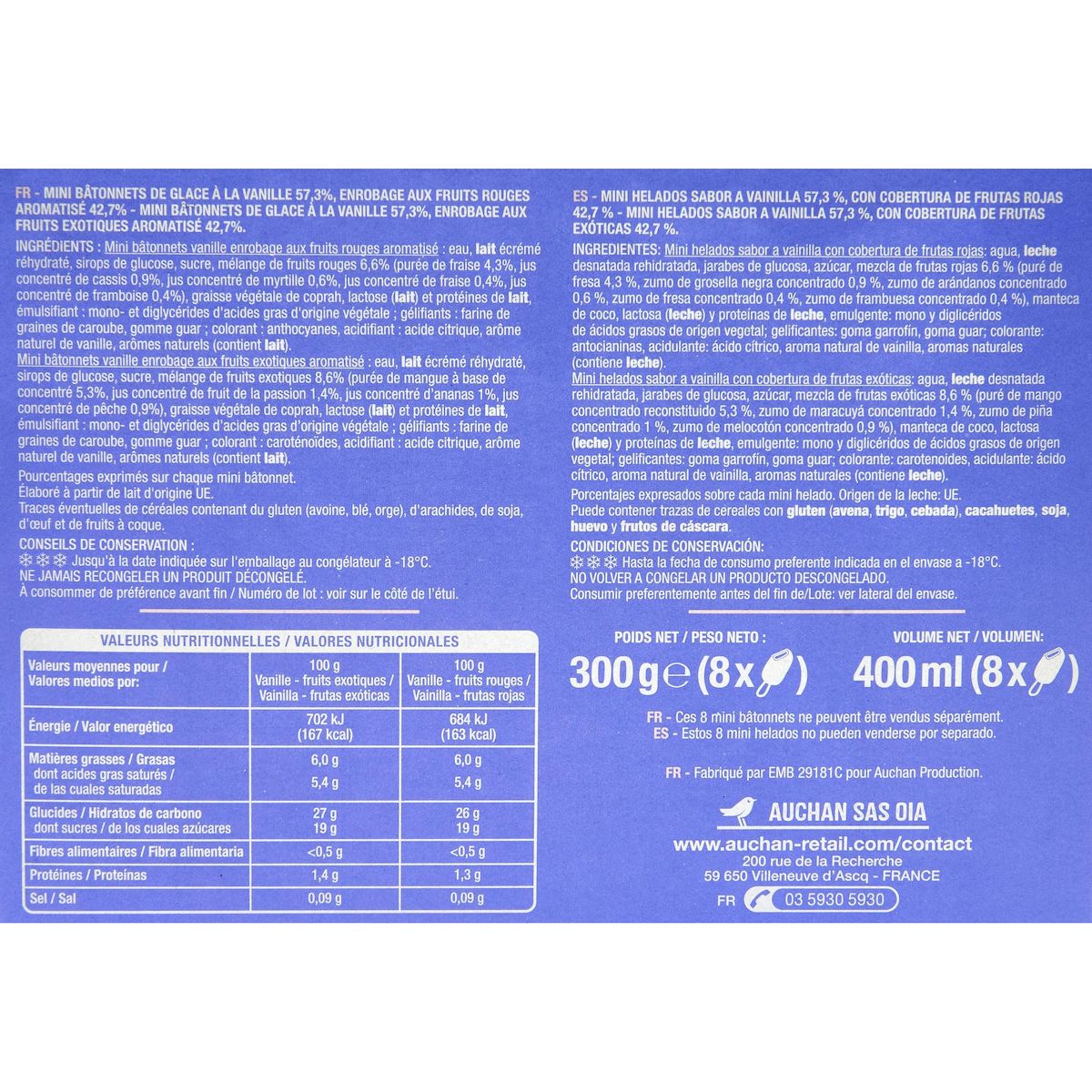 AUCHAN Bâtonnets glacés aux fruits 8 pièces 300g