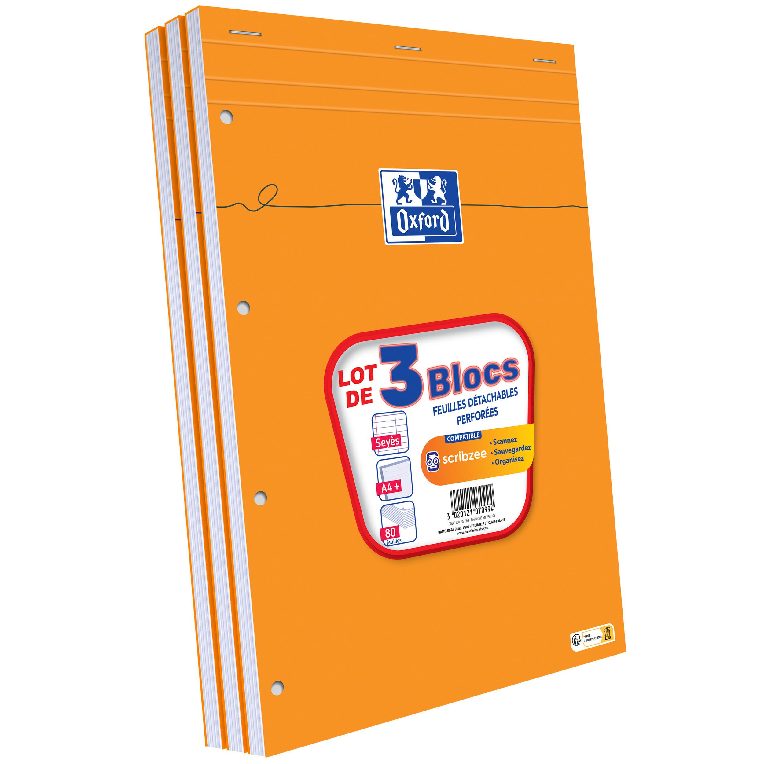 HAMELIN Blocs x3 Feuilles Détachables Perforées 21x31.5cm 190 pages Seyes 80g