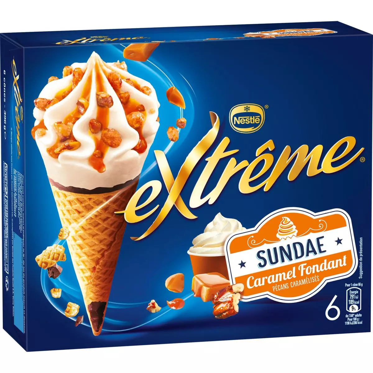 EXTREME Cône glacé sundae caramel fondant 6 pièces 396g