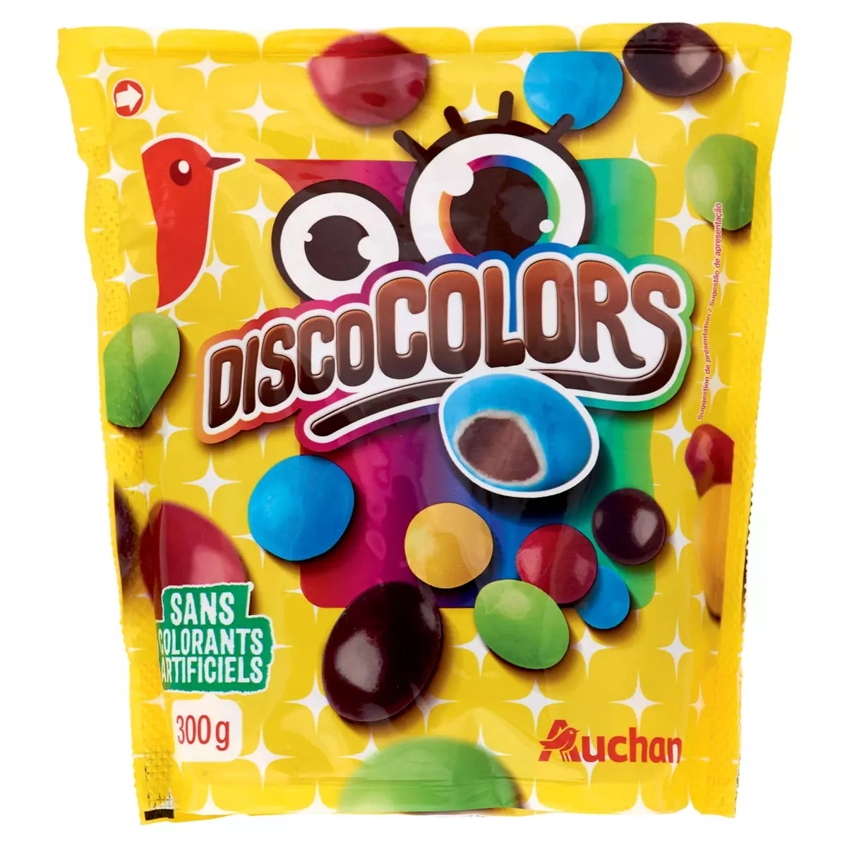 AUCHAN Discocolors, bonbons chocolatés sans colorants artificiels 300g