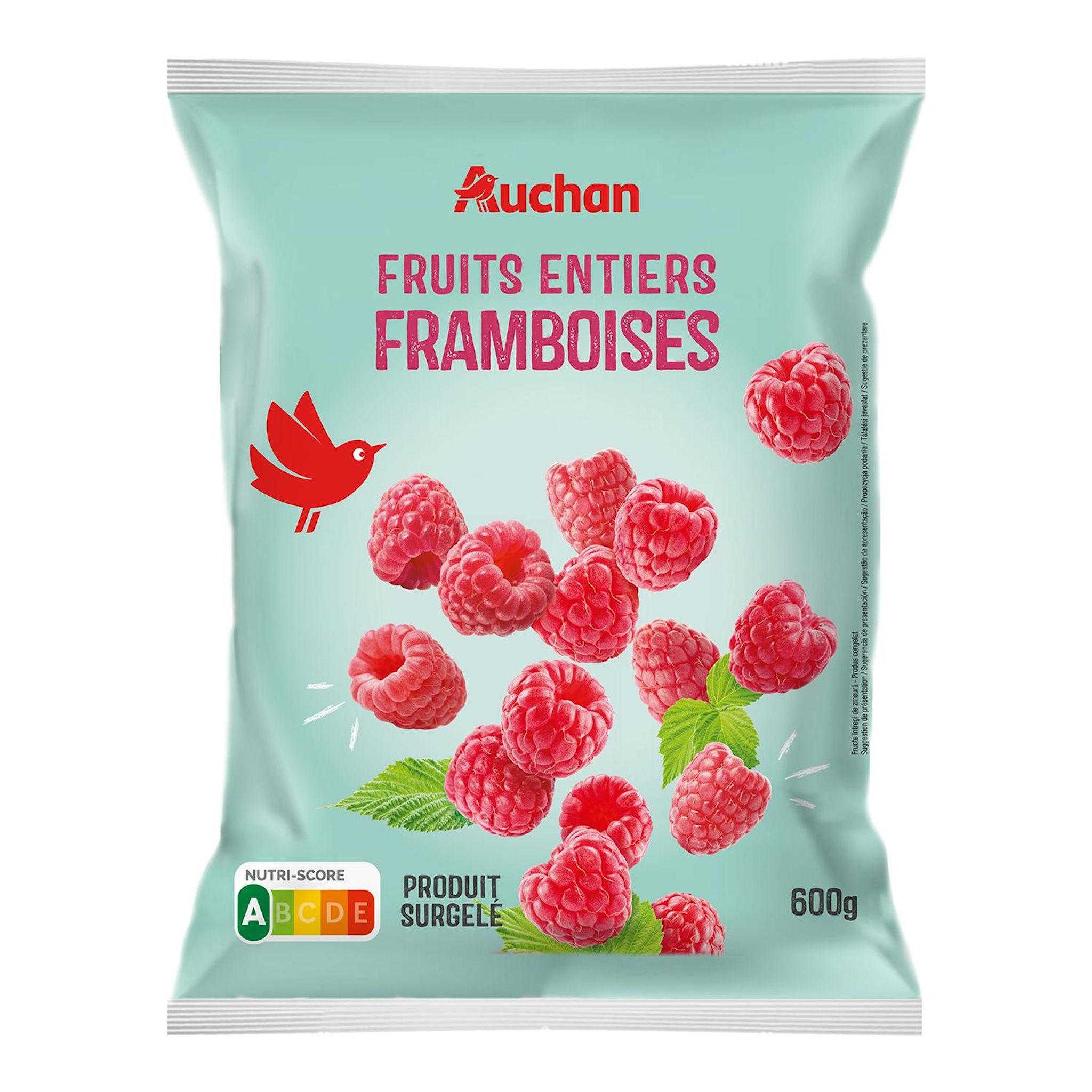 Voir la diapositive 3 : AUCHAN Framboises surgelées fruits entiers 600g