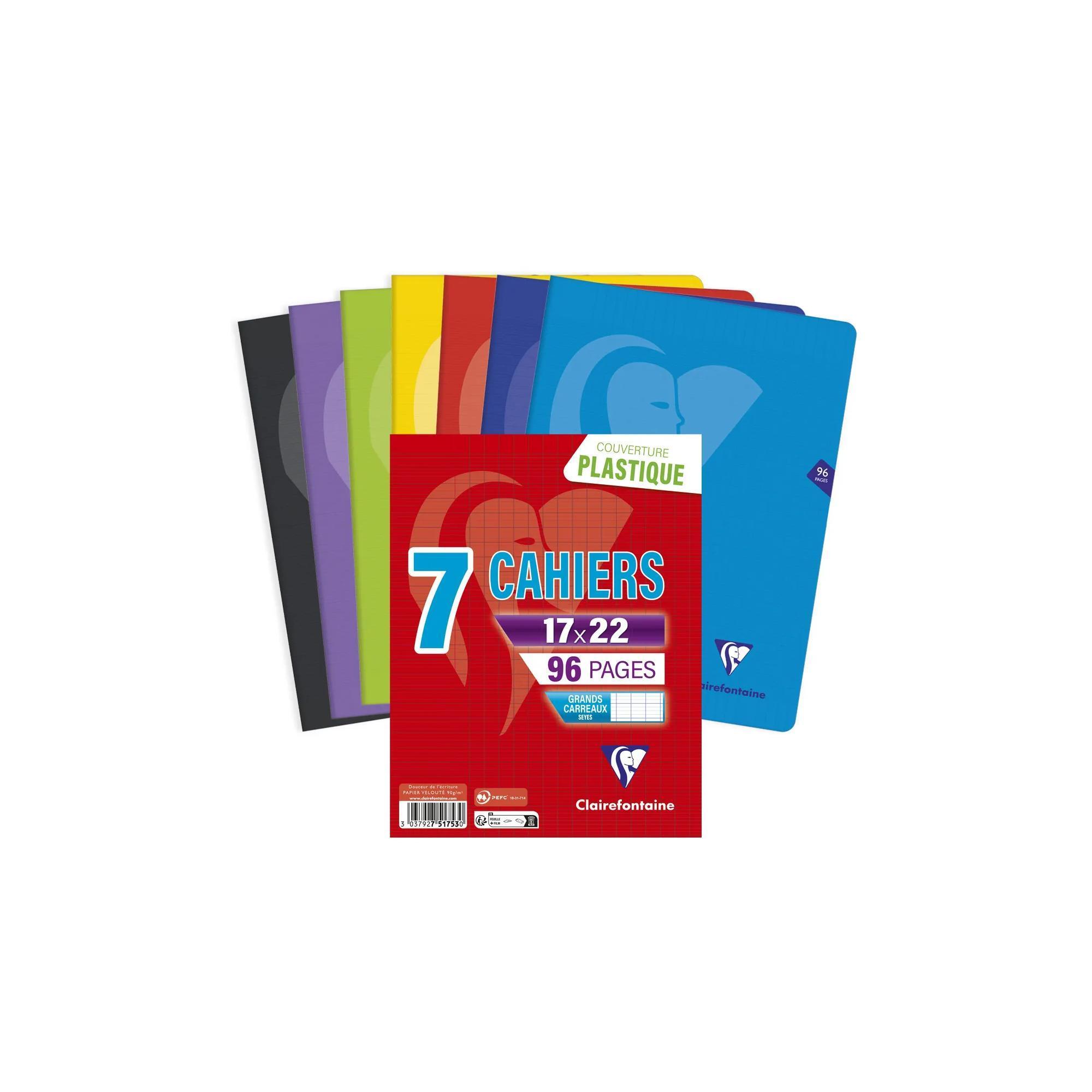 CLAIREFONTAINE Cahier piqué x7 17x22 cm 96 pages Seyes 90G - Divers coloris