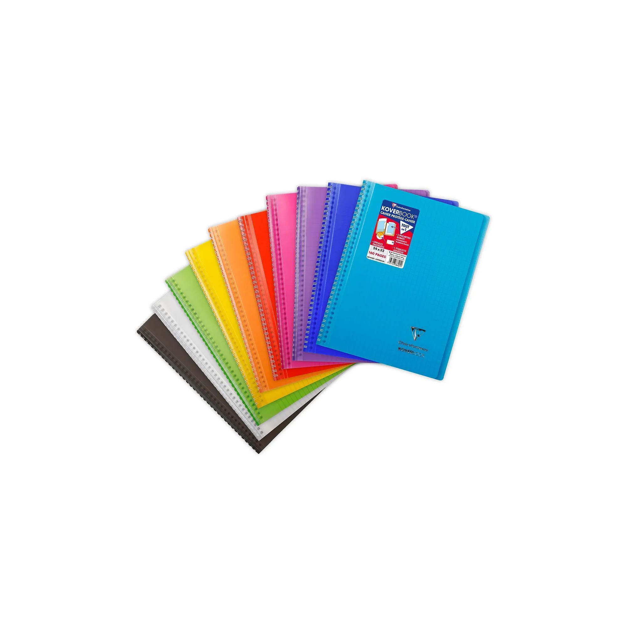 CLAIREFONTAINE Cahier Koverbook spirale - Polypro avec rabat - 160 pages - Grands carreaux