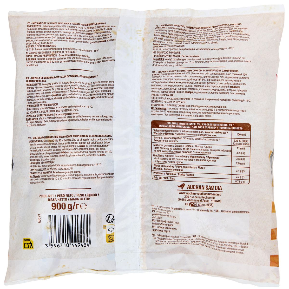 AUCHAN Aubergines à la grecque 3 portions 900g