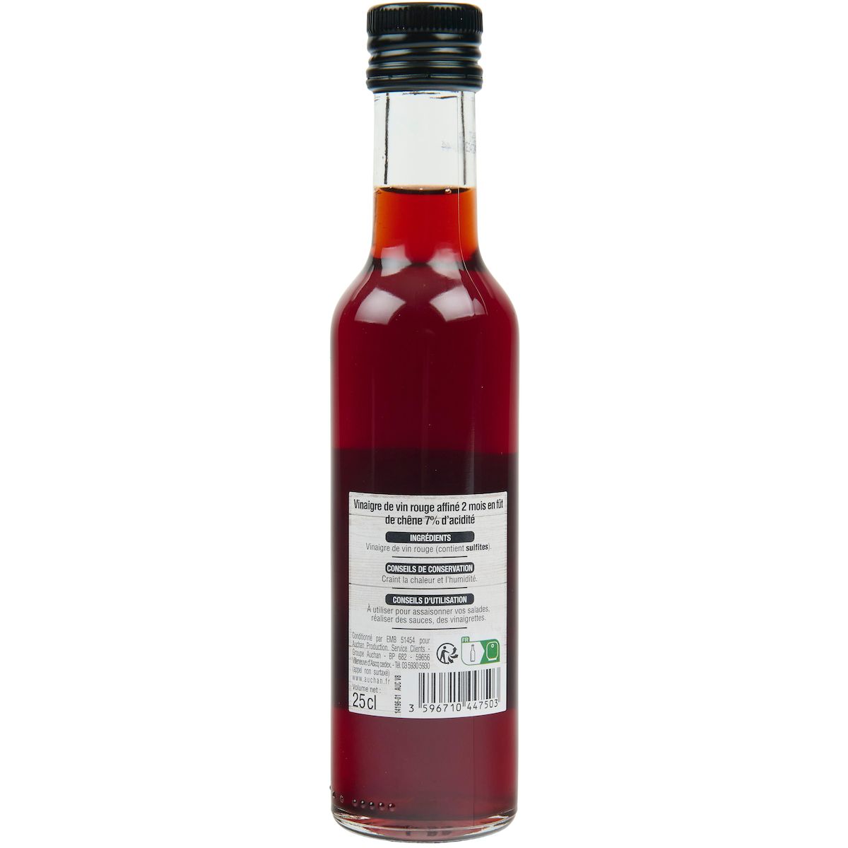 AUCHAN Vinaigre de vin rouge affiné 7% d'acidité 25cl