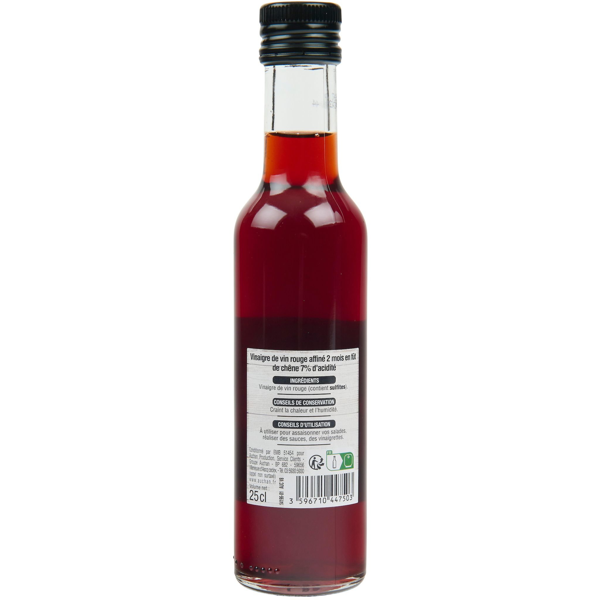 Voir la diapositive 3 : AUCHAN Vinaigre de vin rouge affiné 7% d'acidité 25cl