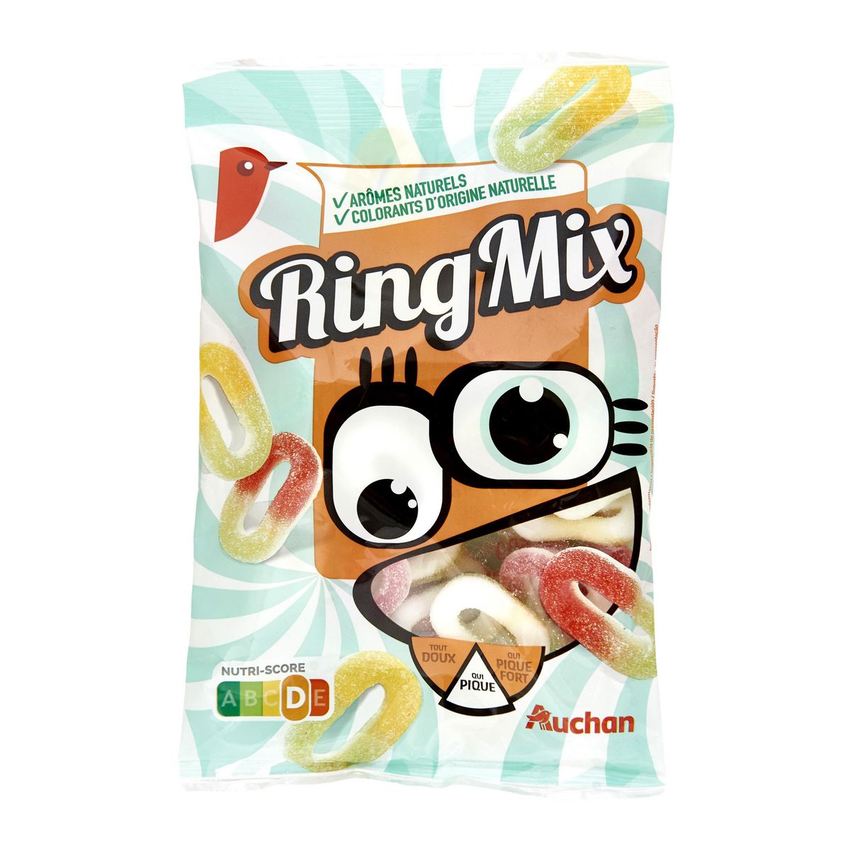 AUCHAN Ring mix bonbons sans colorants artificiels 250g