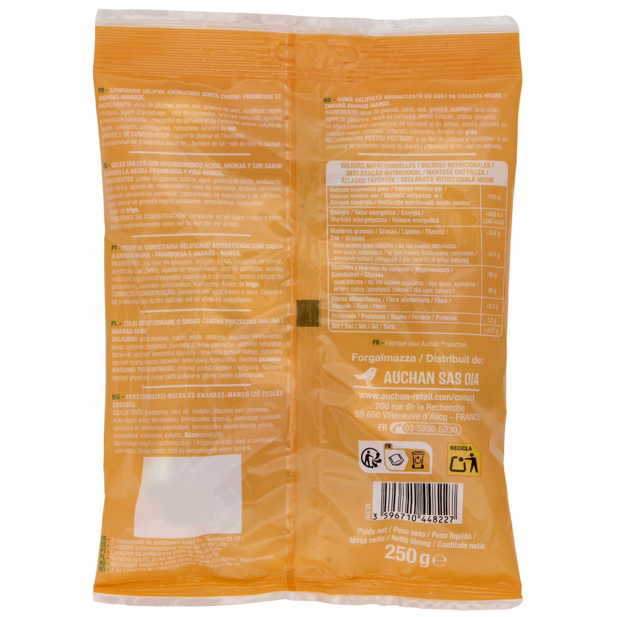 Voir la diapositive 2 : AUCHAN Ring mix bonbons sans colorants artificiels 250g