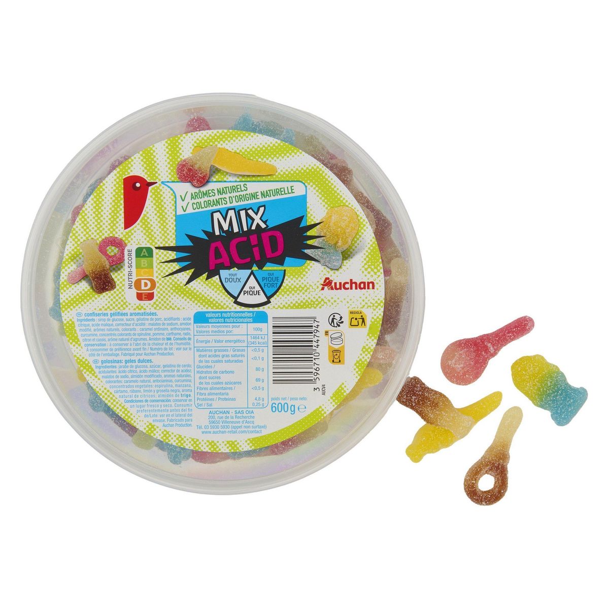 AUCHAN Assortiment de bonbons maxi mix acid 600g