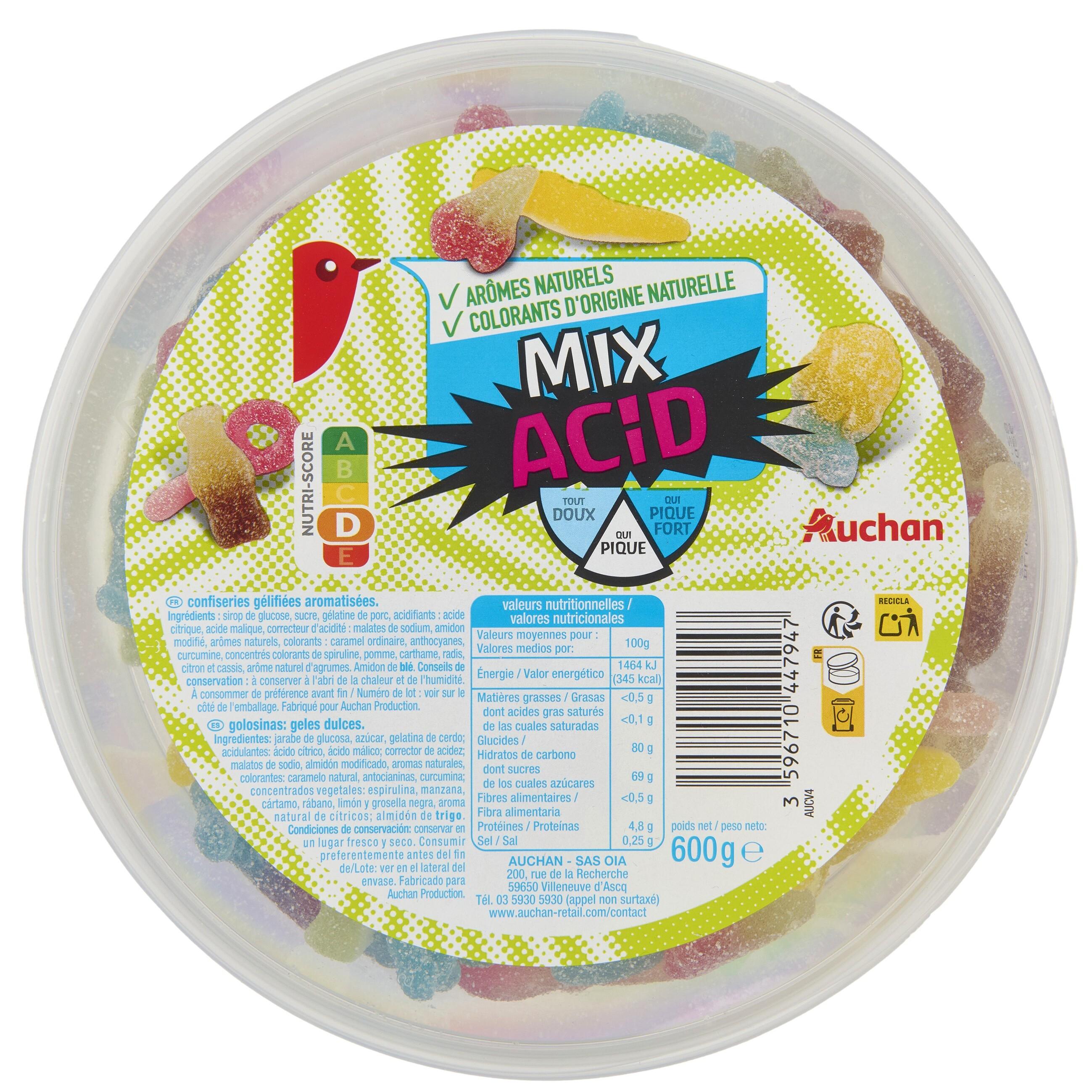 Voir la diapositive 3 : AUCHAN Assortiment de bonbons maxi mix acid 600g