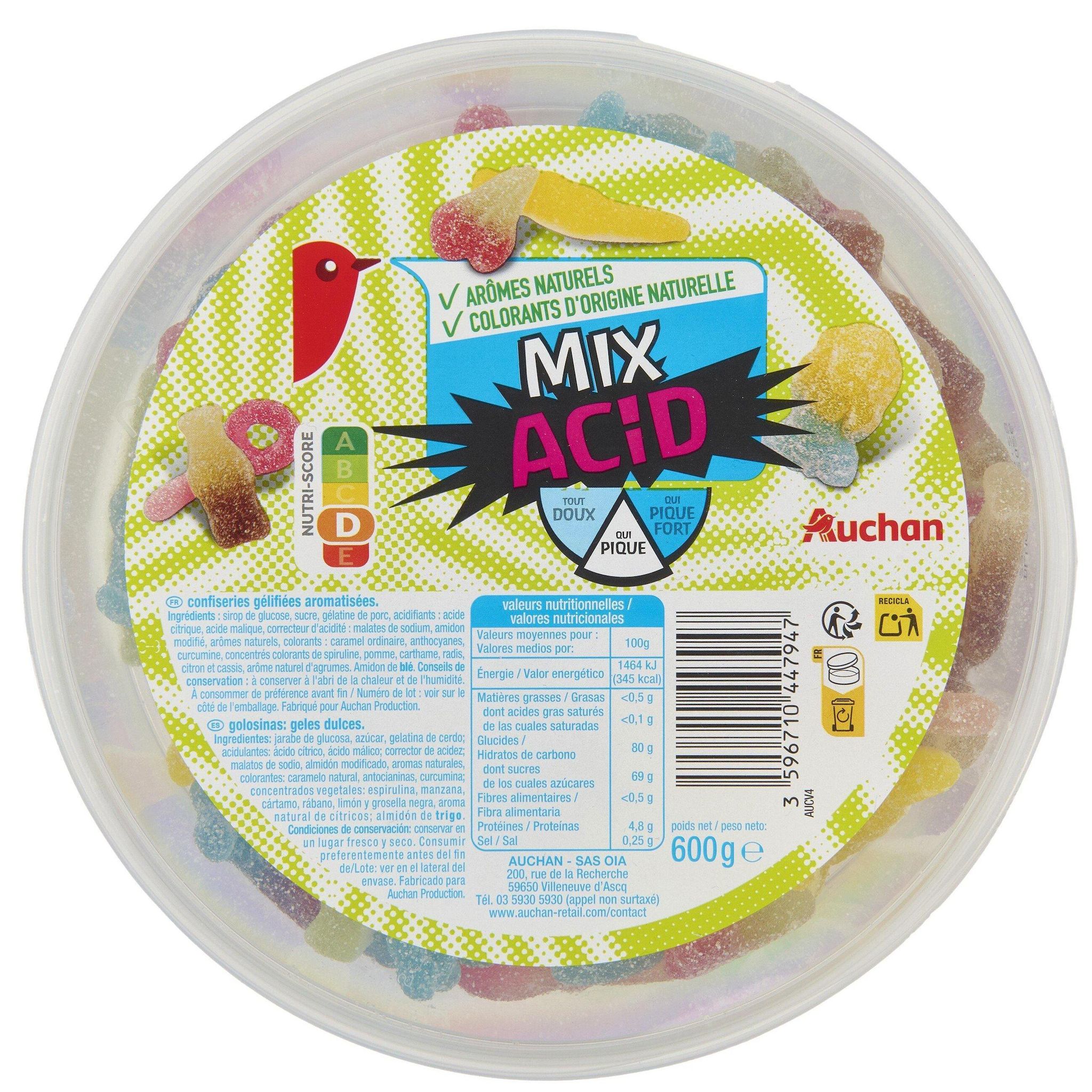 Voir la diapositive 3 : AUCHAN Assortiment de bonbons maxi mix acid 600g