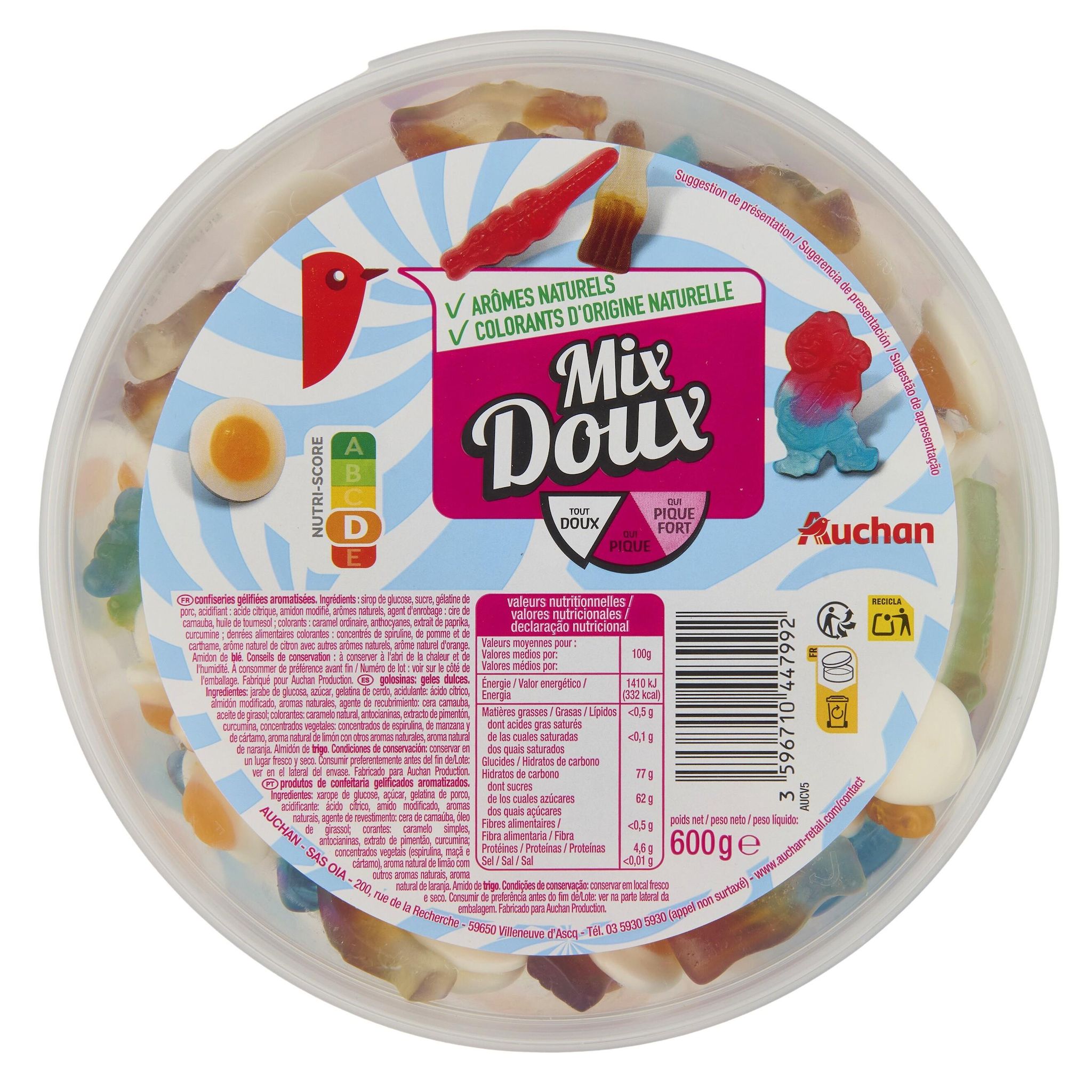 Voir la diapositive 2 : AUCHAN Maxi mix de bonbons gélifiées 600g