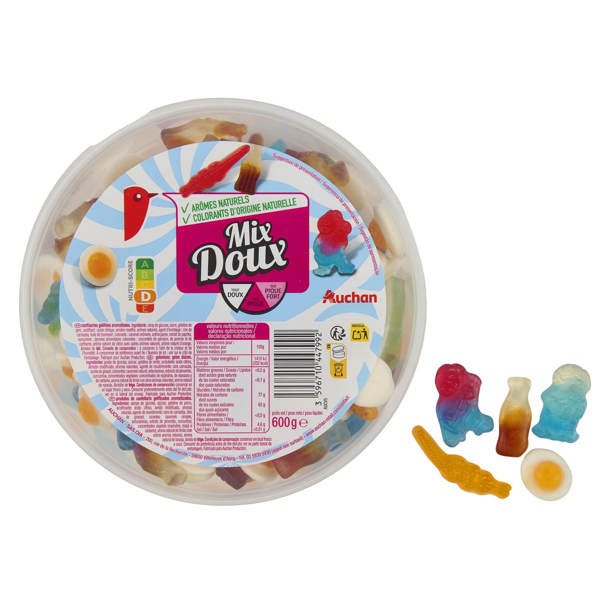 Voir la diapositive 3 : AUCHAN Maxi mix de bonbons gélifiées 600g