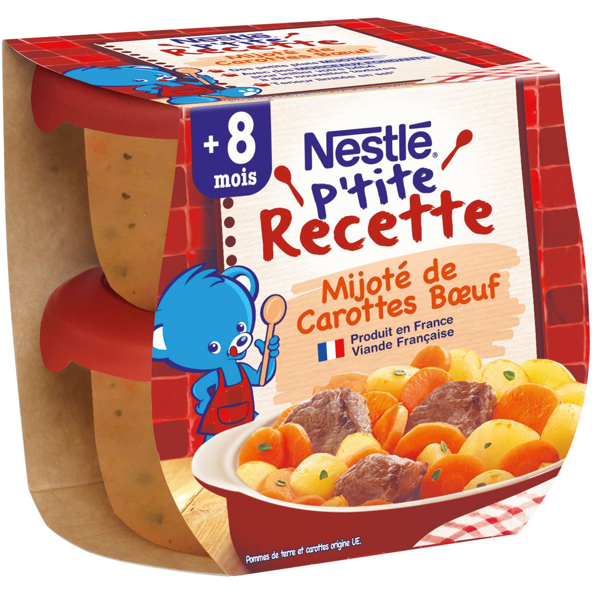 NESTLE P'tite recette bol mijoté de carottes et boeuf dès 12 mois 2x200g