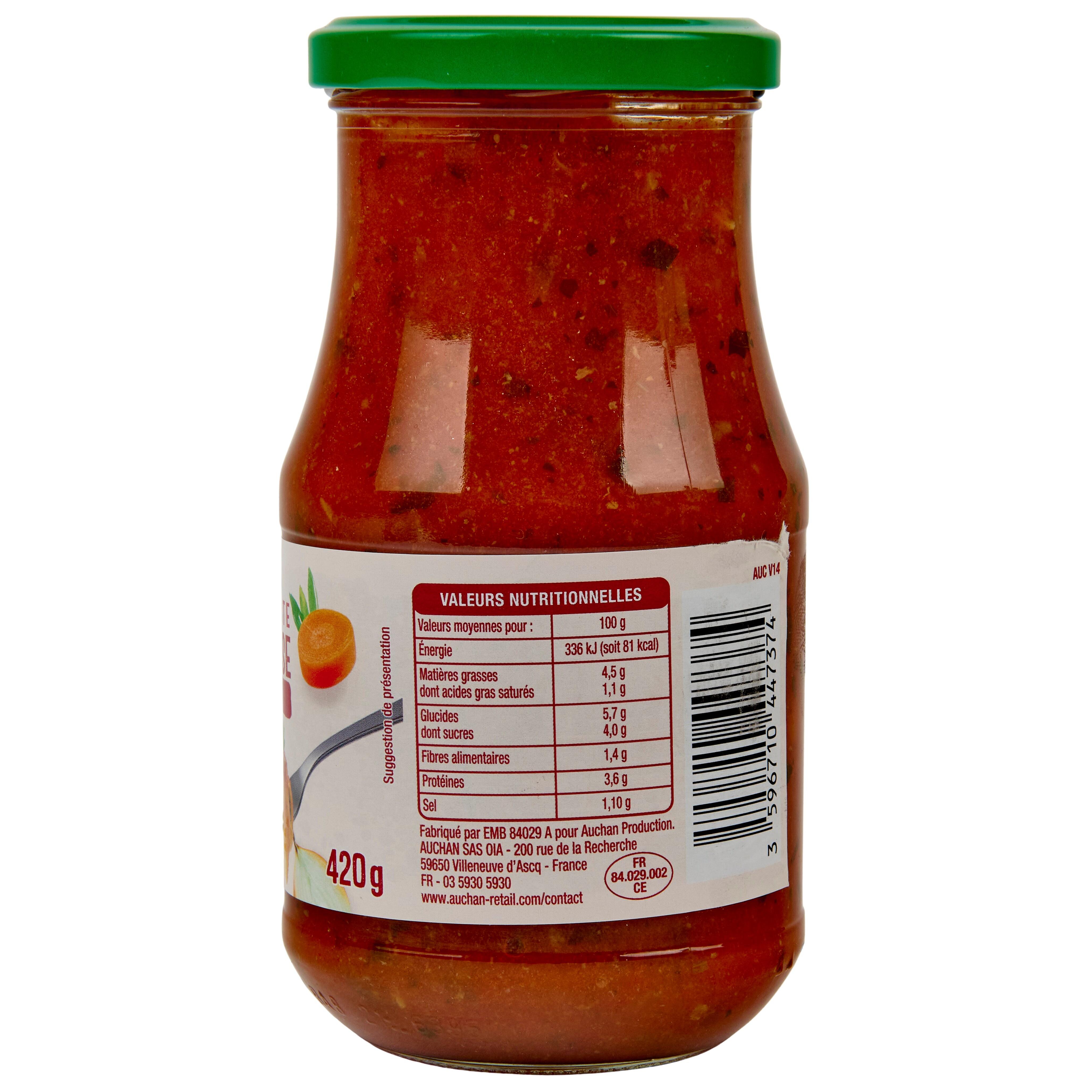 Voir la diapositive 4 : AUCHAN Sauce bolognaise origine France en bocal 420g