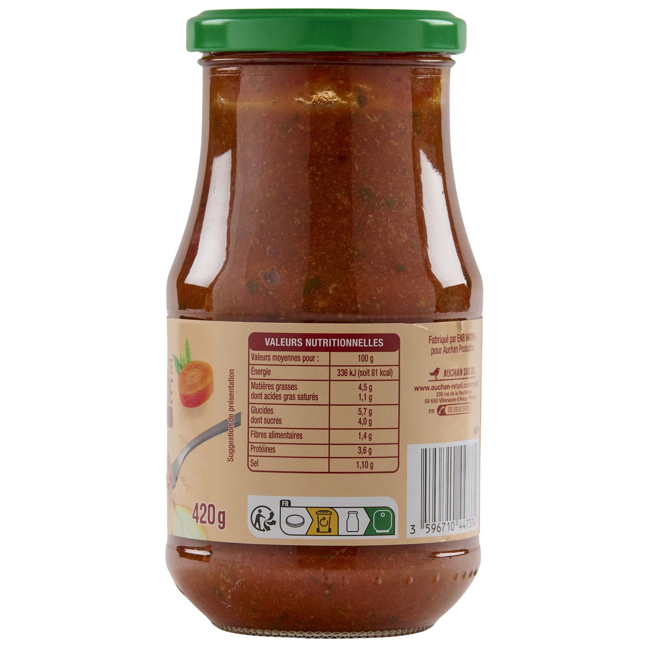 Voir la diapositive 5 : AUCHAN Sauce bolognaise origine France en bocal 420g