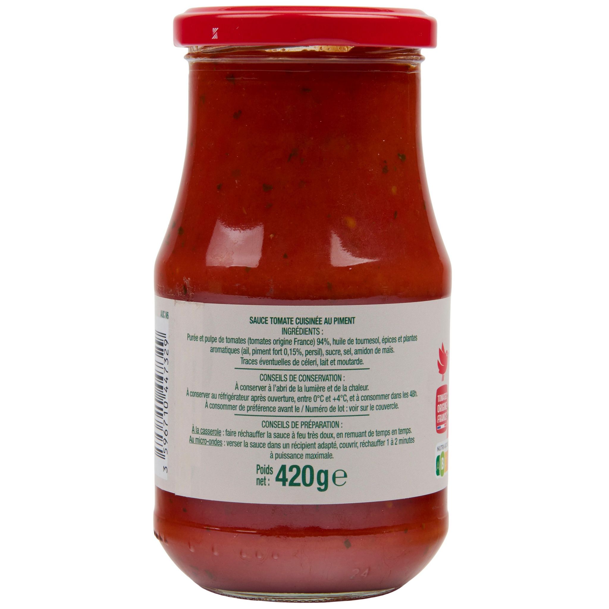 Voir la diapositive 4 : AUCHAN Sauce tomate Arrabbiata 420g