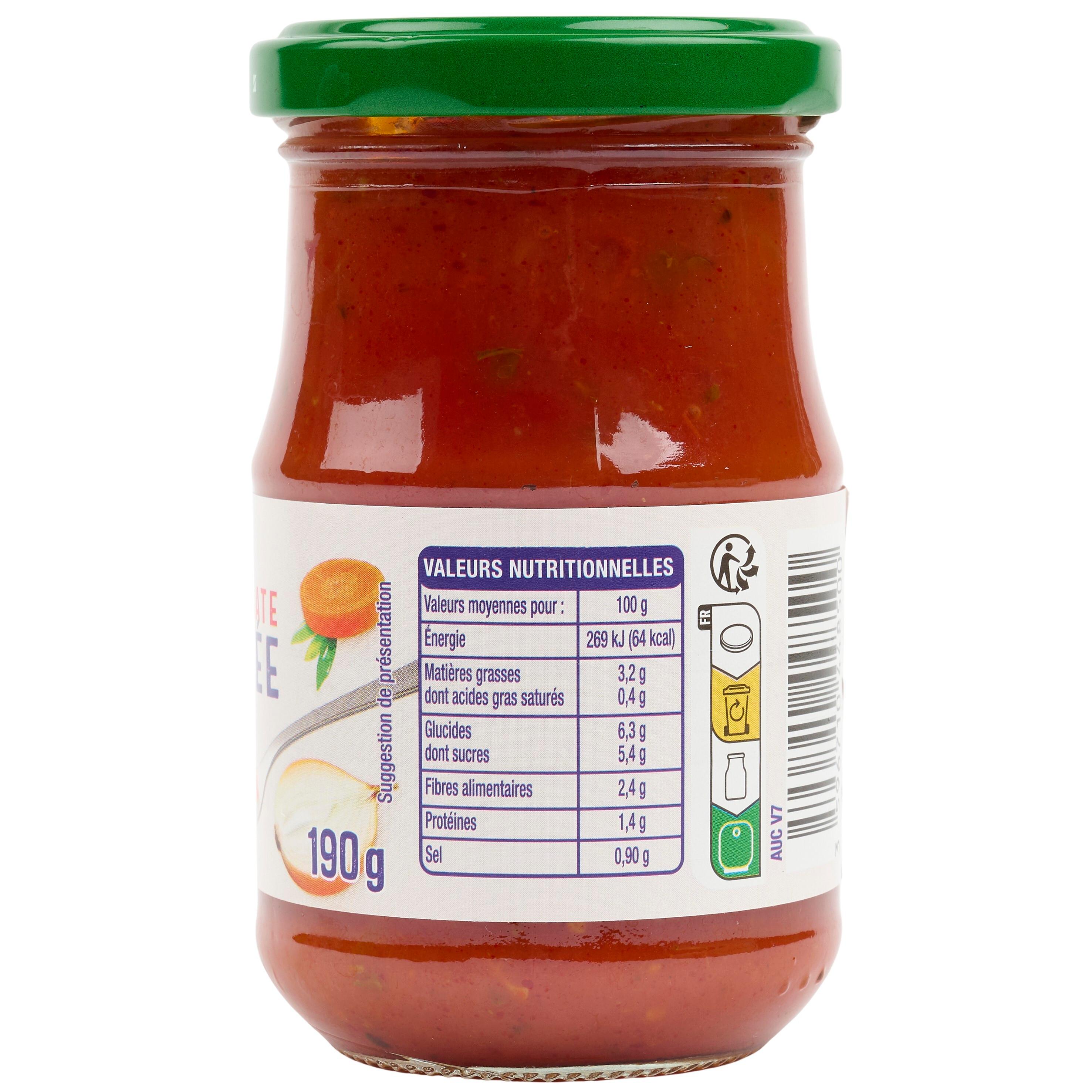 Voir la diapositive 4 : AUCHAN Sauce tomate cuisinée origine France en bocal 190g