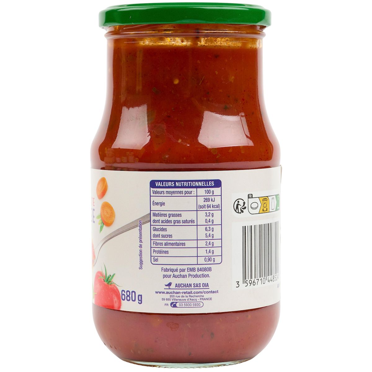 AUCHAN Sauce tomate cuisinée origine France en bocal 680g