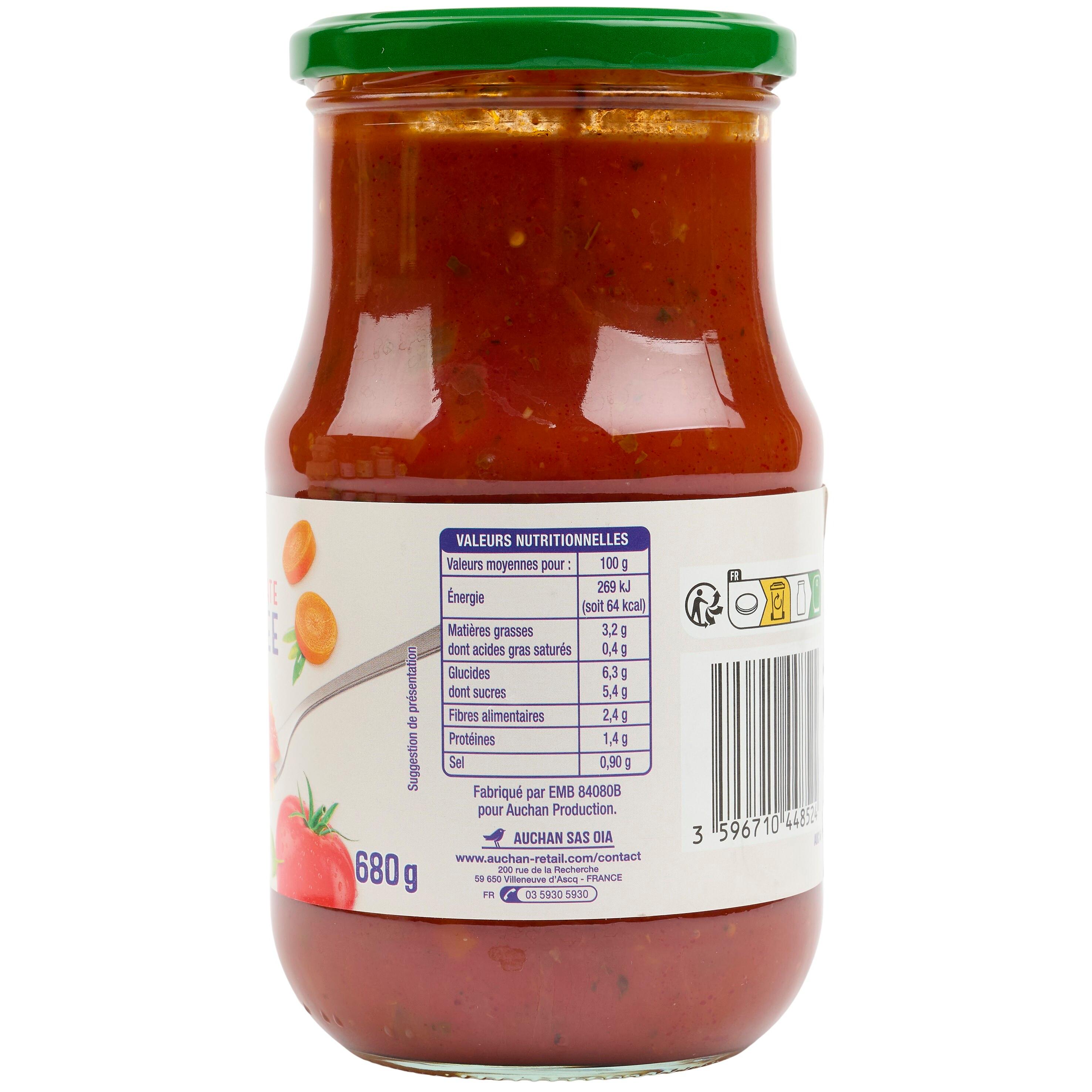 Voir la diapositive 4 : AUCHAN Sauce tomate cuisinée origine France en bocal 680g