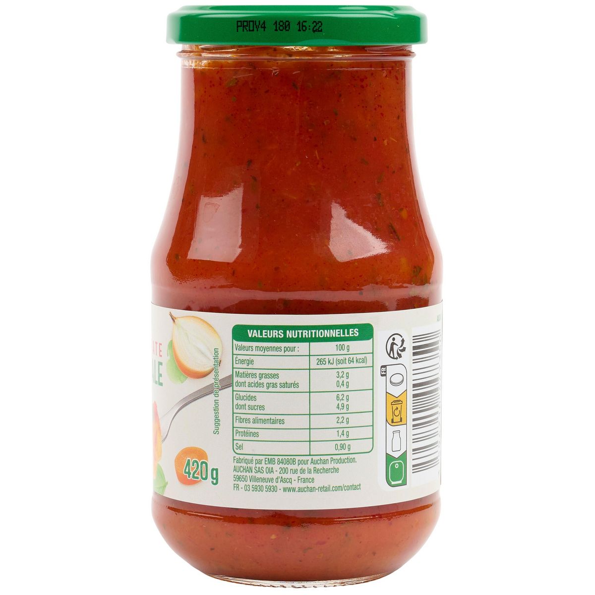 AUCHAN Sauce tomate provençale origine France en bocal 420g