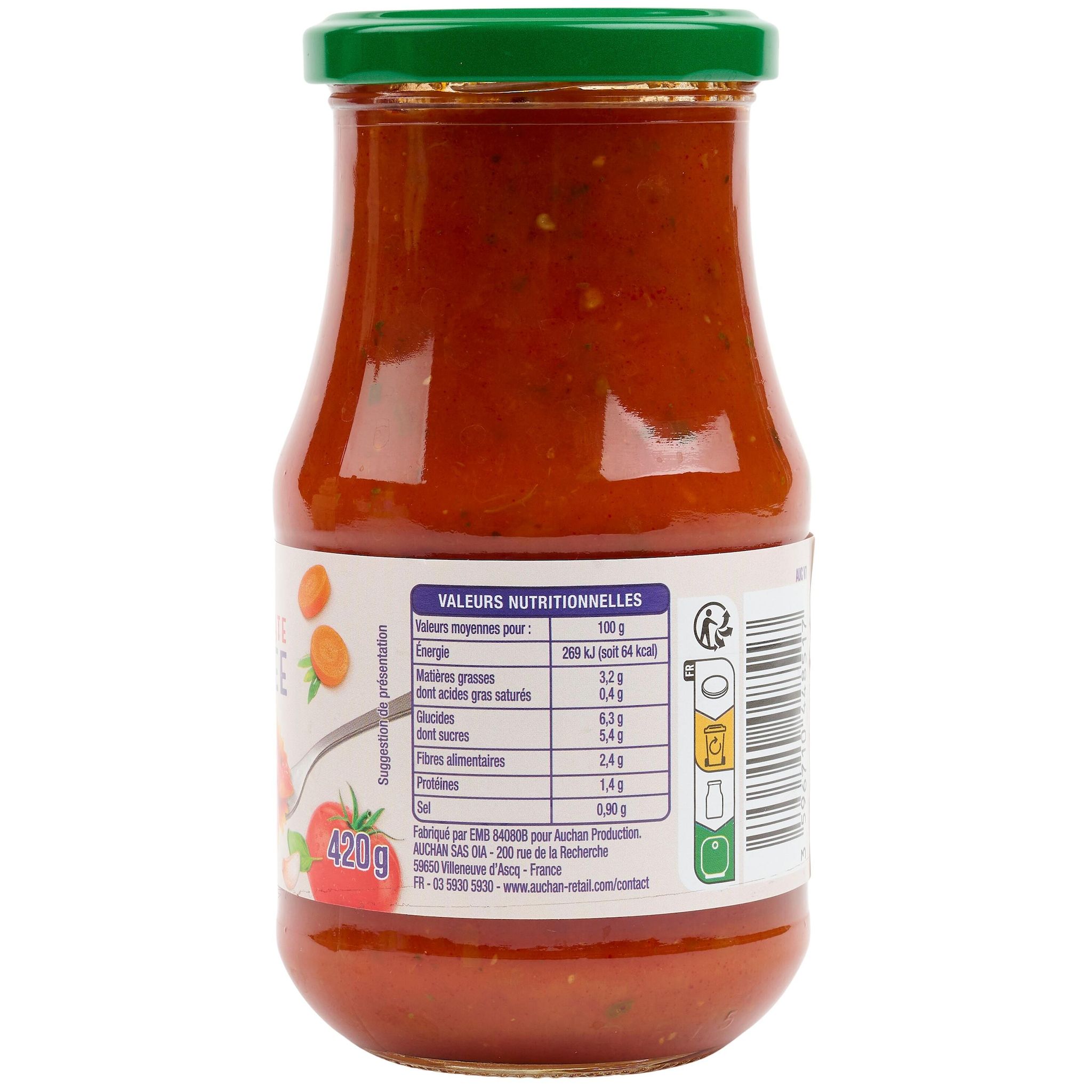 Voir la diapositive 4 : AUCHAN Sauce tomate cuisinée origine France en bocal 420g